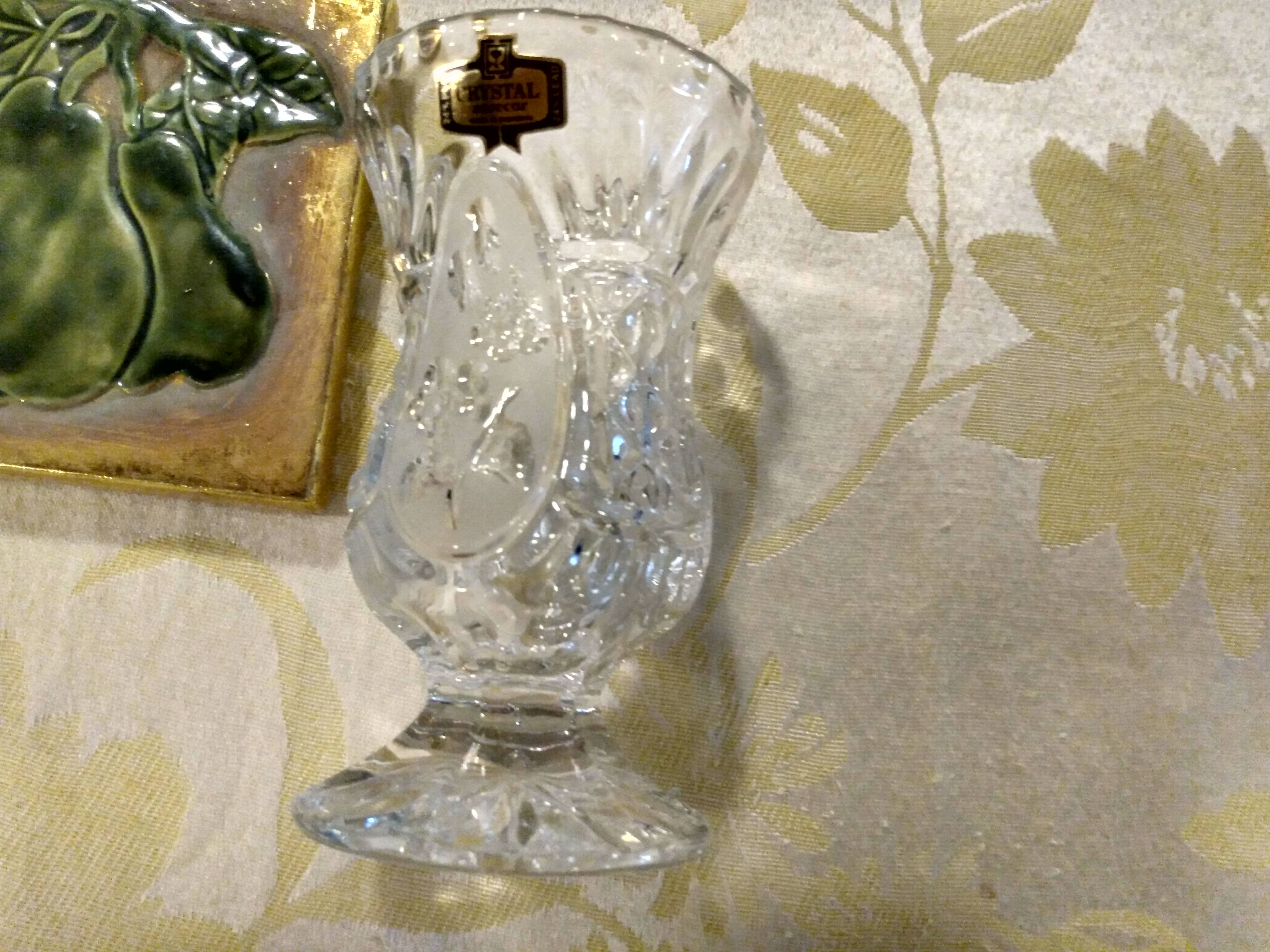 Crystal Glass - Flower Etched Vase - Mid Century Imported  - Table Home Decor