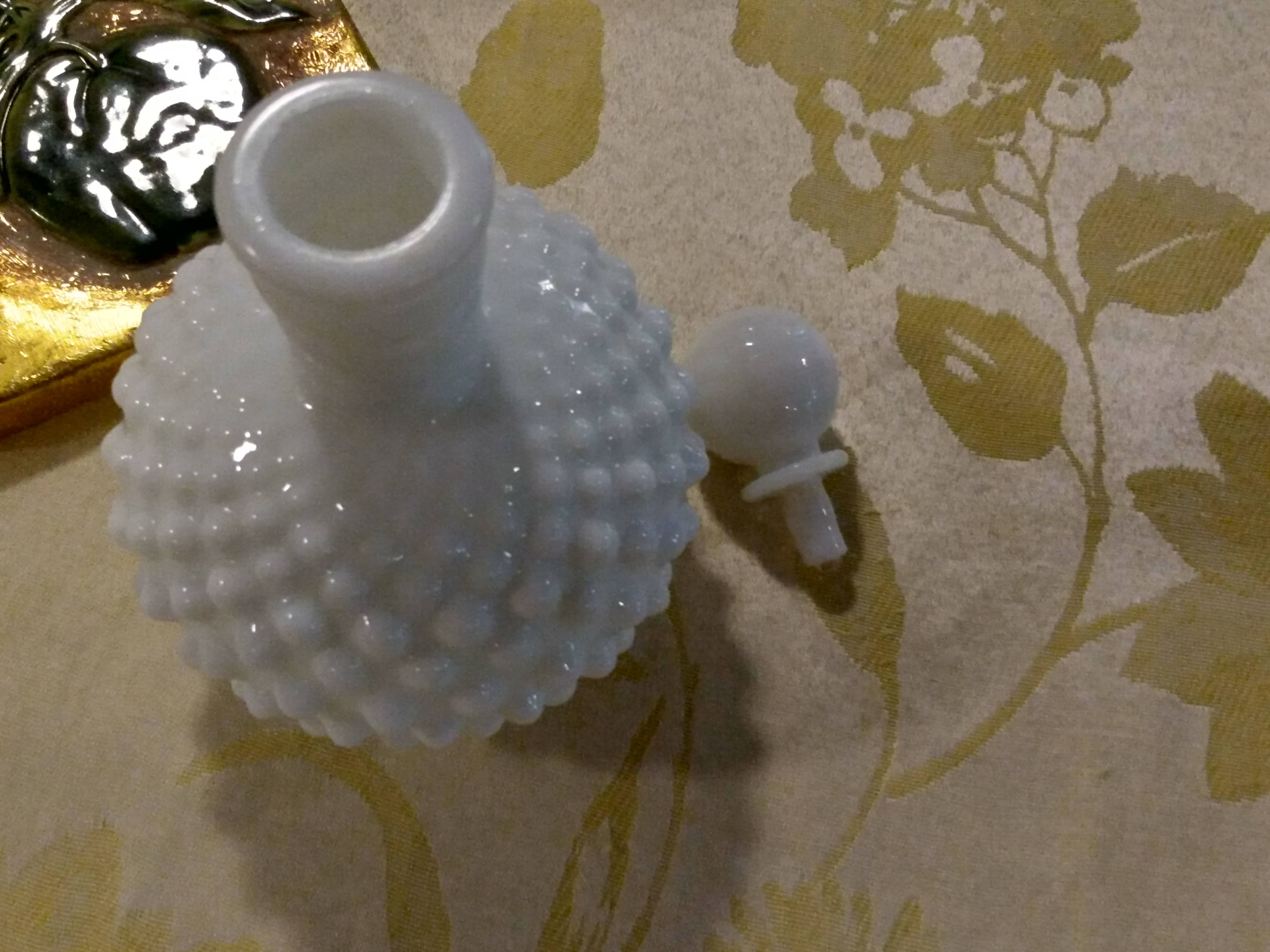 Porcelain White Milk Glass Perfume Bottle  Polka Dot - Home Decor