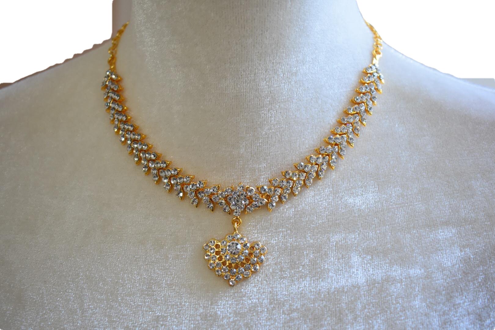 Gold Plated Jewel Stone Studded - Temple Jewelry - Short Necklace Set