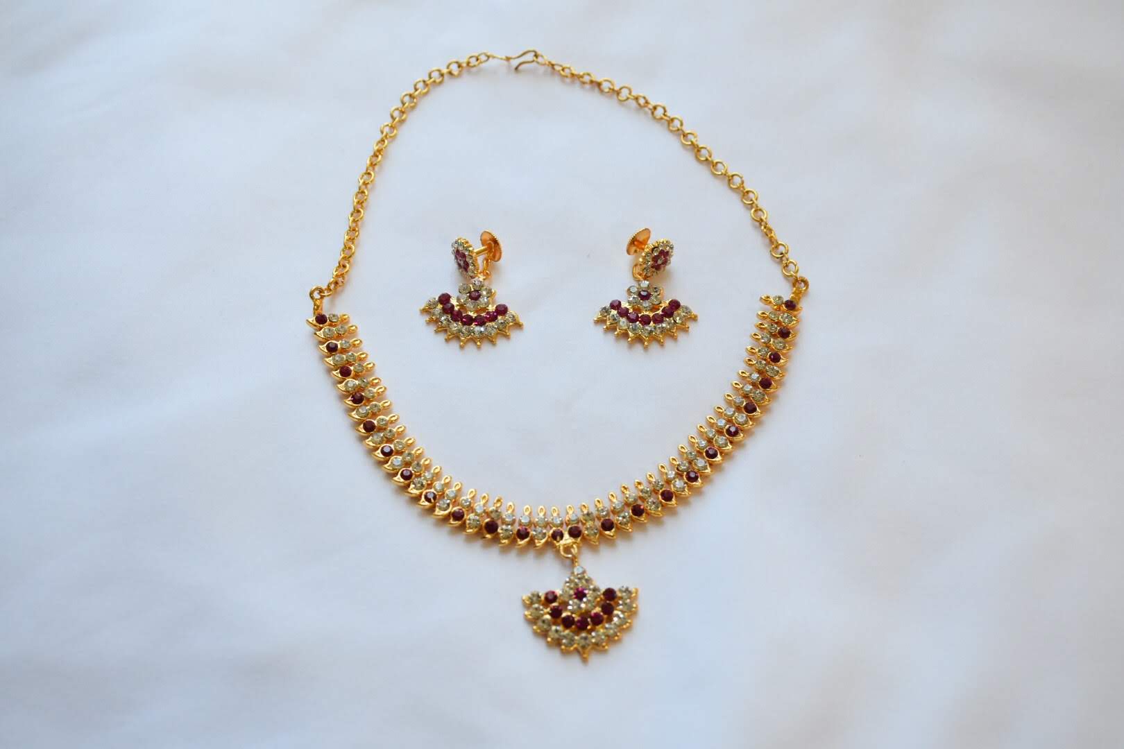 Gold Plated  Jewel Stone Studded - Temple Jewelry - Short Necklace Set