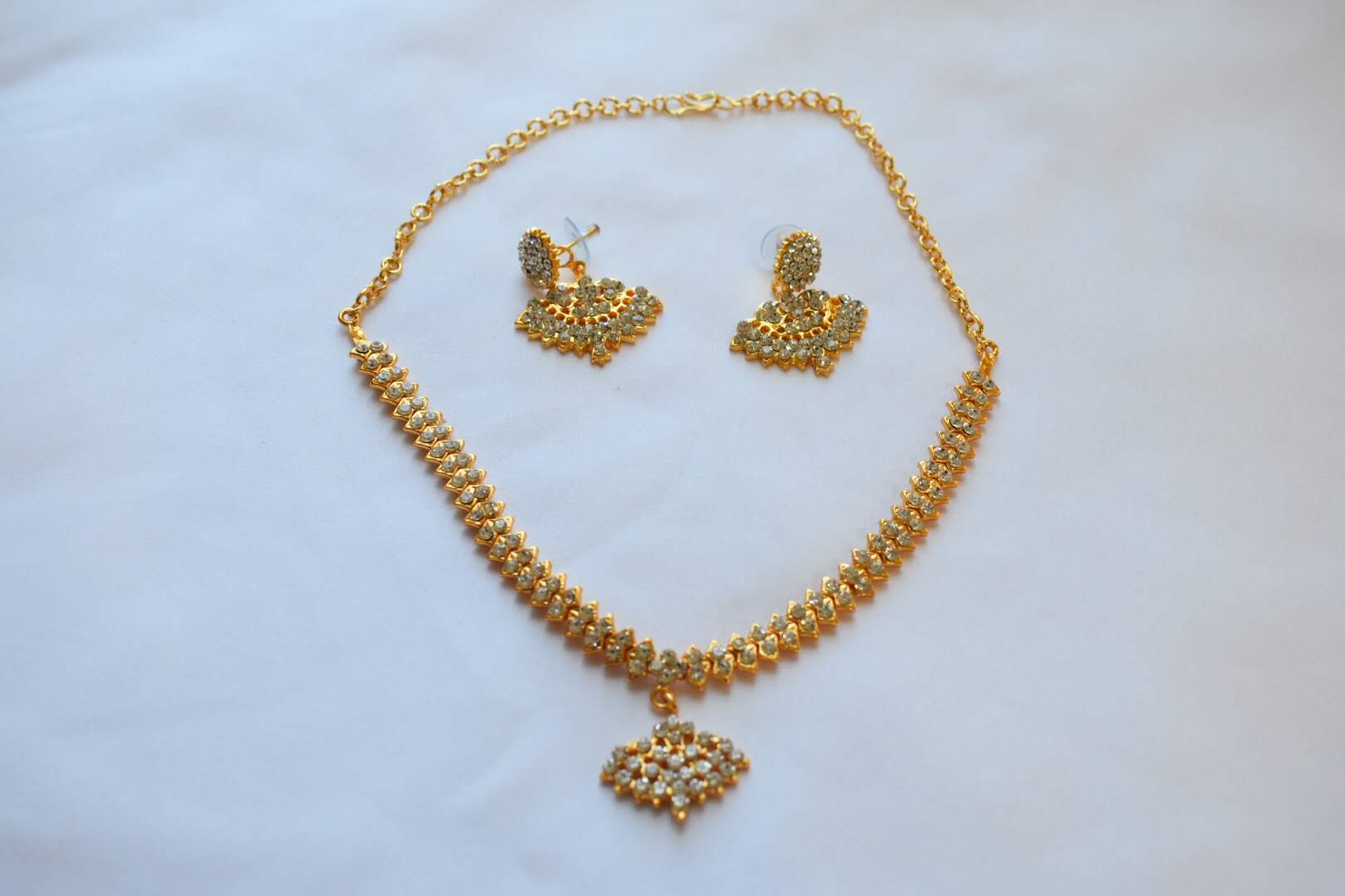 Gold Plated  Jewel Stone Studded - Temple Jewelry - Short Necklace Set