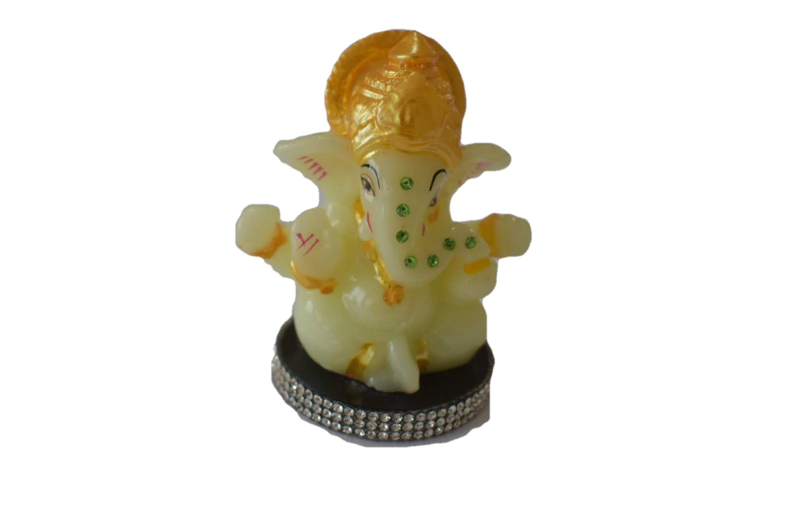 Light Green Color - Lord Ganesha Figurine with Jewel studded platform - Porcelain Fibre Glass - Home Decor