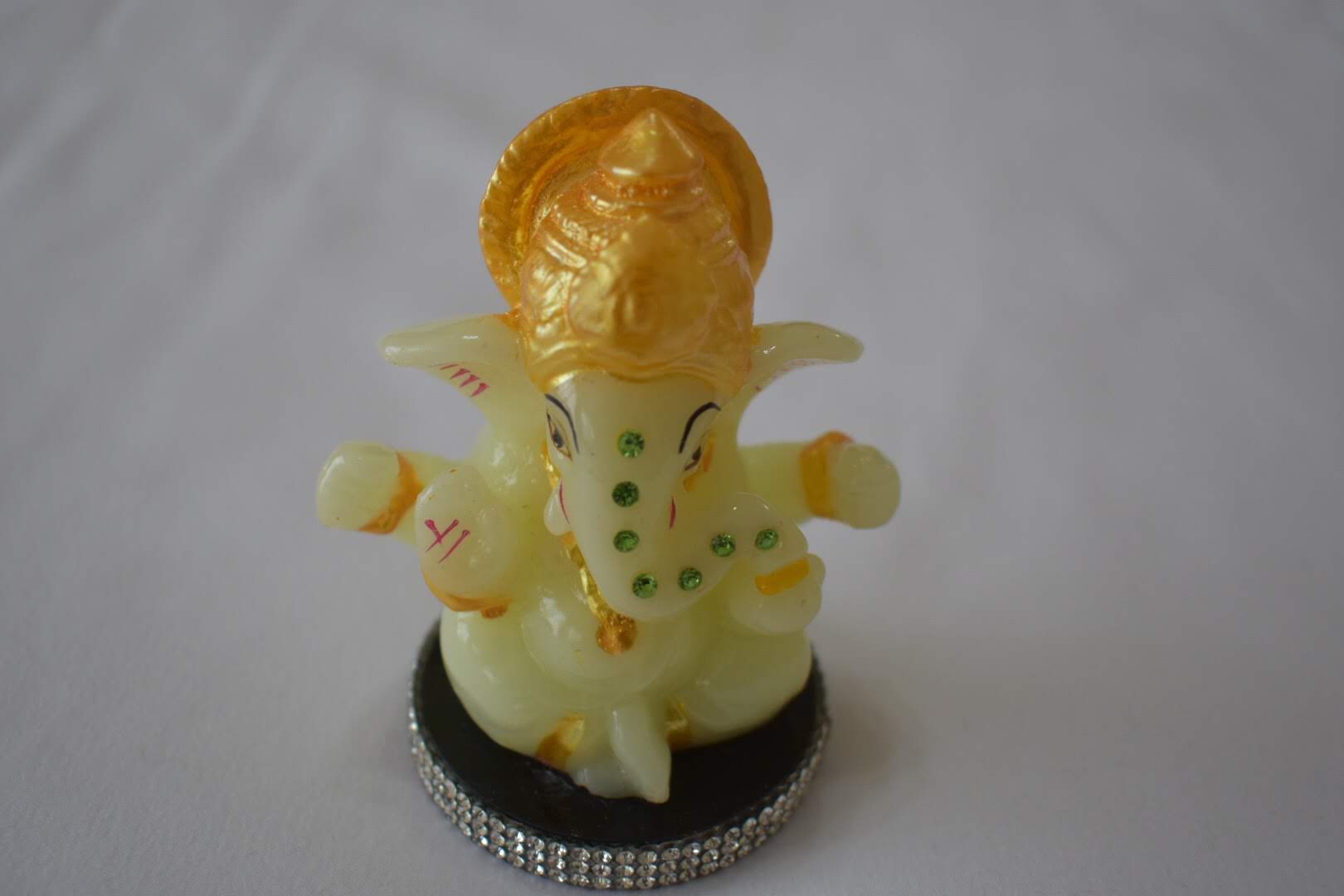 Light Green Color - Lord Ganesha Figurine with Jewel studded platform - Porcelain Fibre Glass - Home Decor