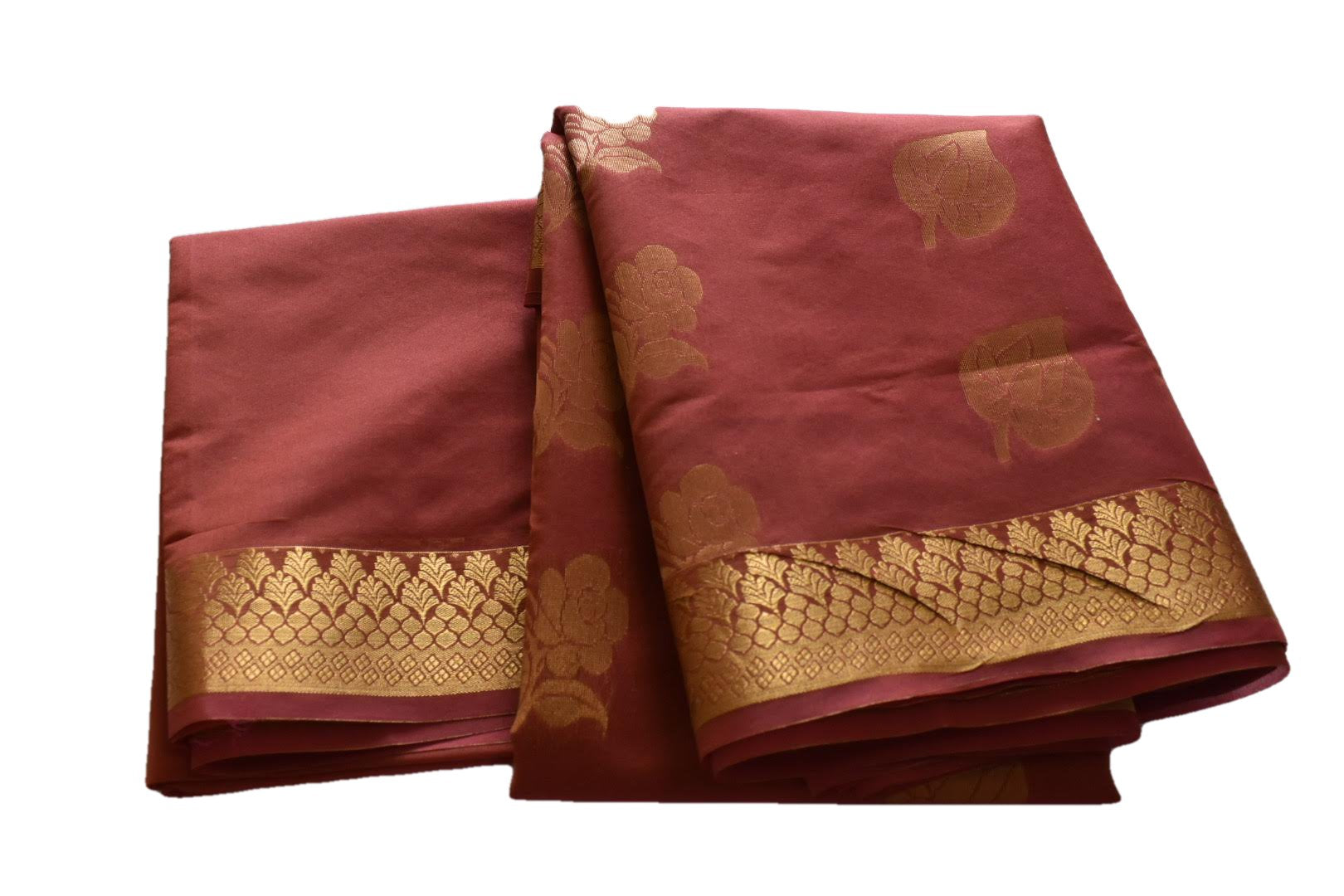 Maroon Color - Silk Blend Saree- Gold Zari Border And Pallu