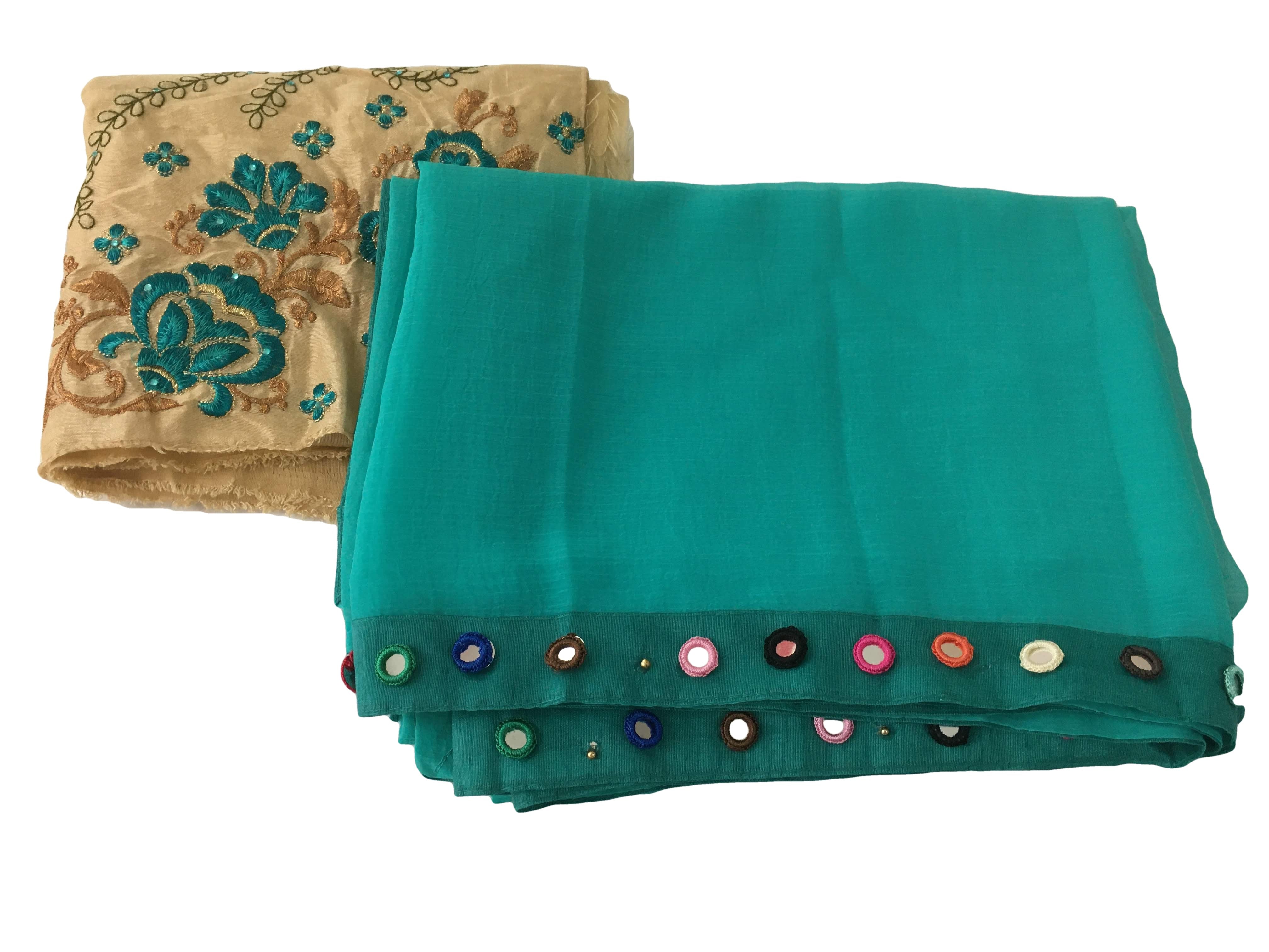 Green Color - Pure Marble Chiffon Saree - Crochet Metal Mirror - Embroidered Blouse Fabric