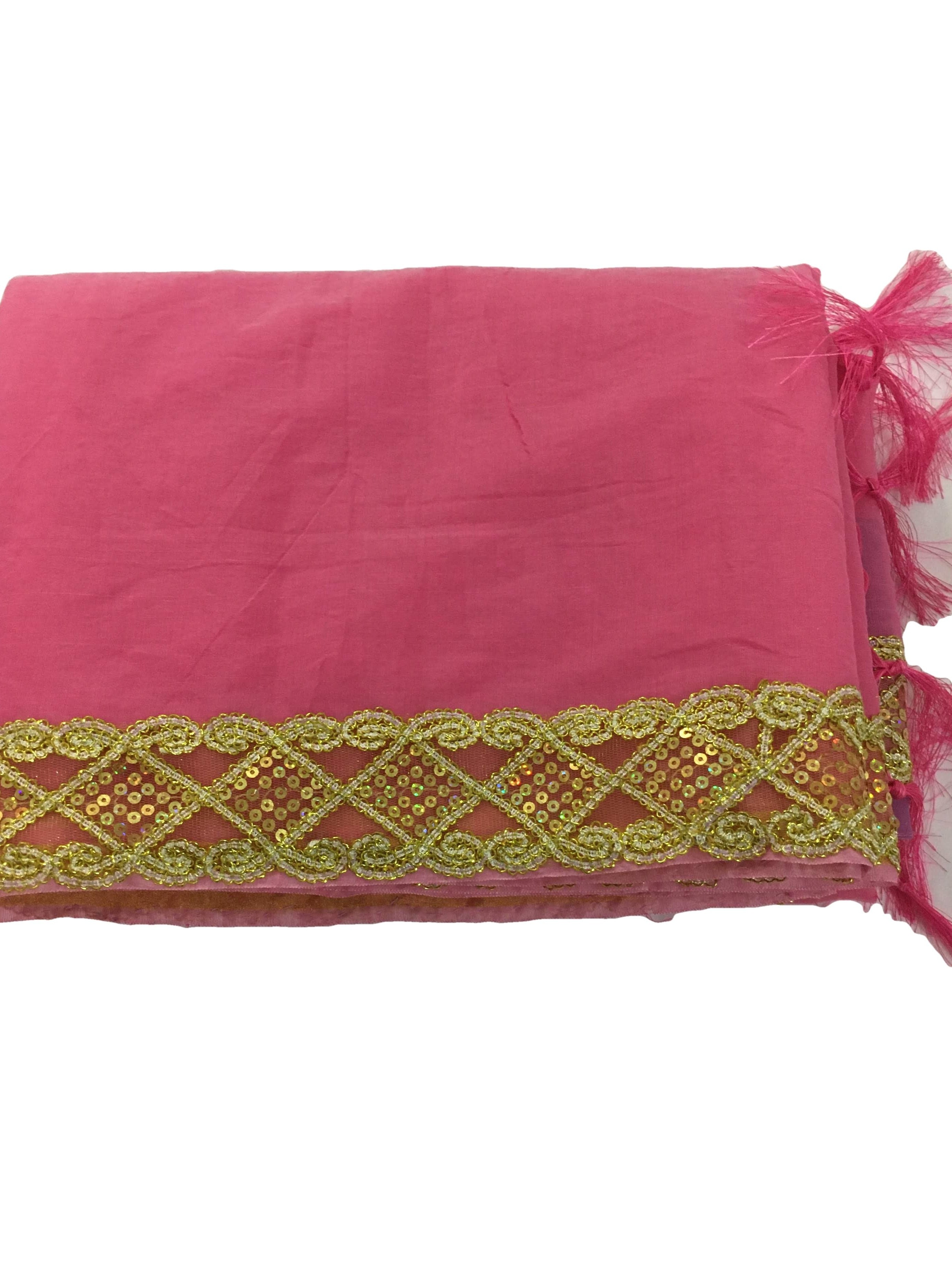 Light Pink Color - Cotton Silk Blend Saree - Sequin And Zari Thread Lace Border