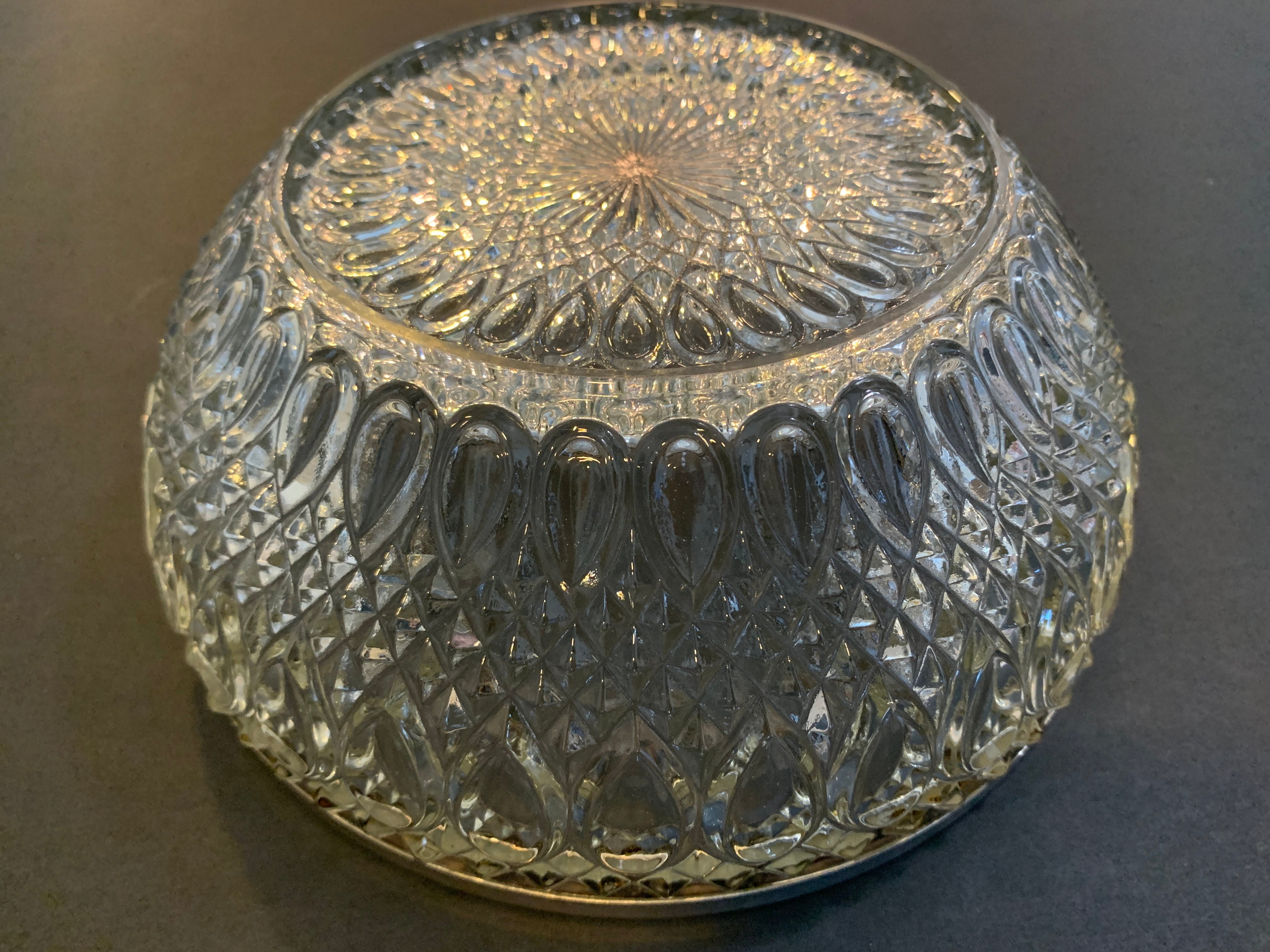 Silver Plated Rim - Mid Century Crystal Glass Bowl - Home Décor