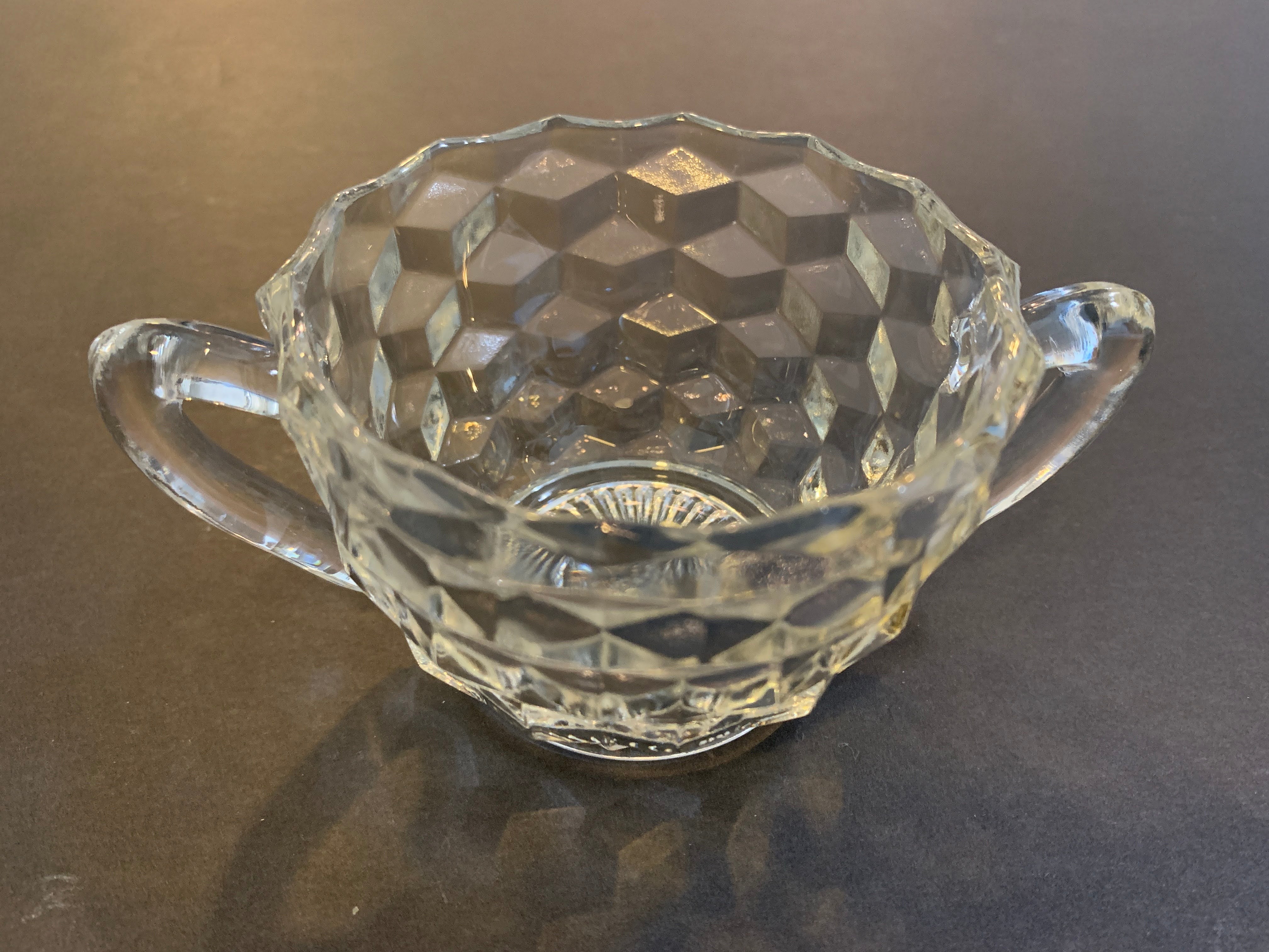 Mid Century Crystal Glass - Diamond Pattern - Sugar Bowl And Creamer - Cookie Platter