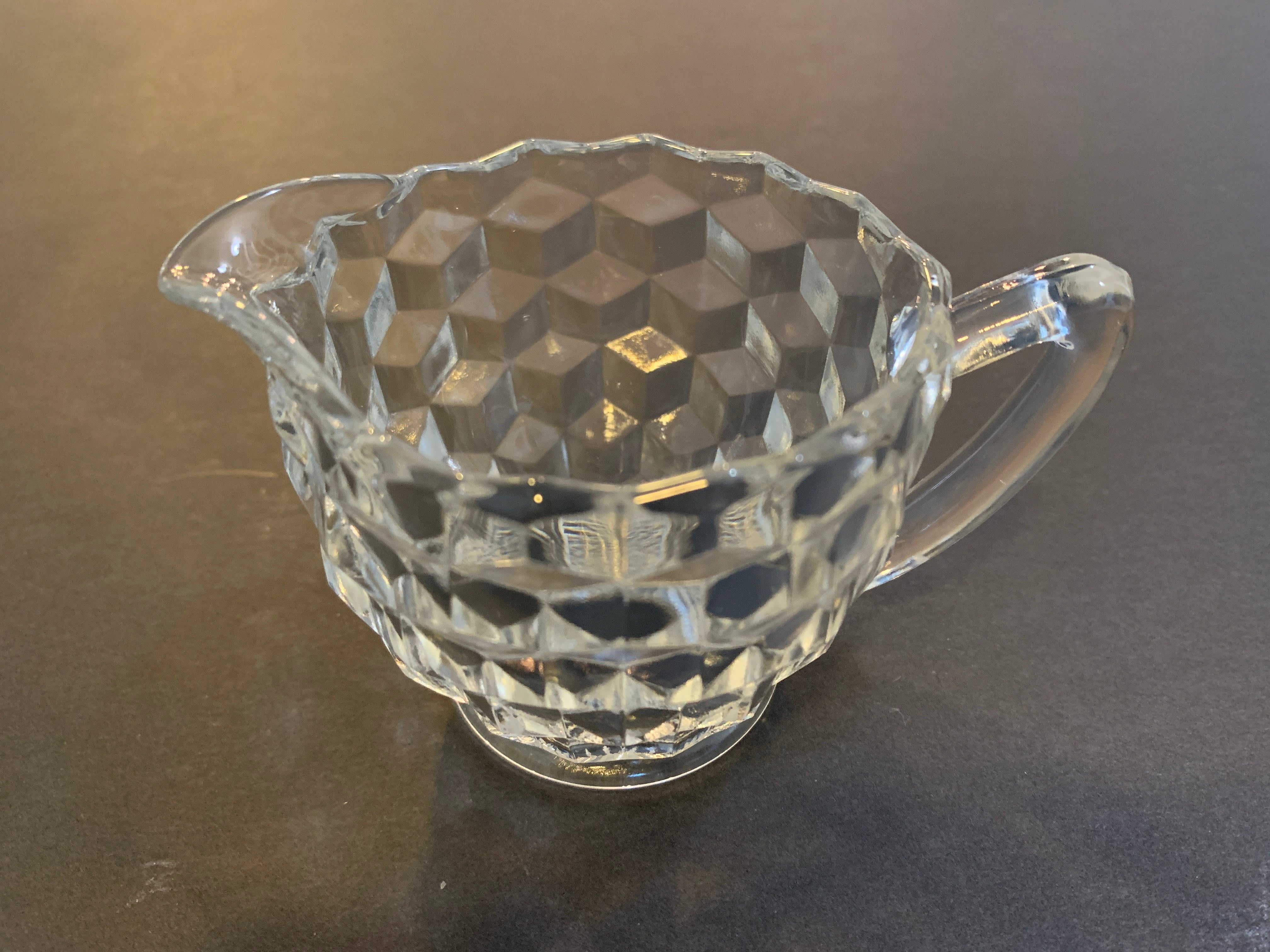 Mid Century Crystal Glass - Diamond Pattern - Sugar Bowl And Creamer - Cookie Platter