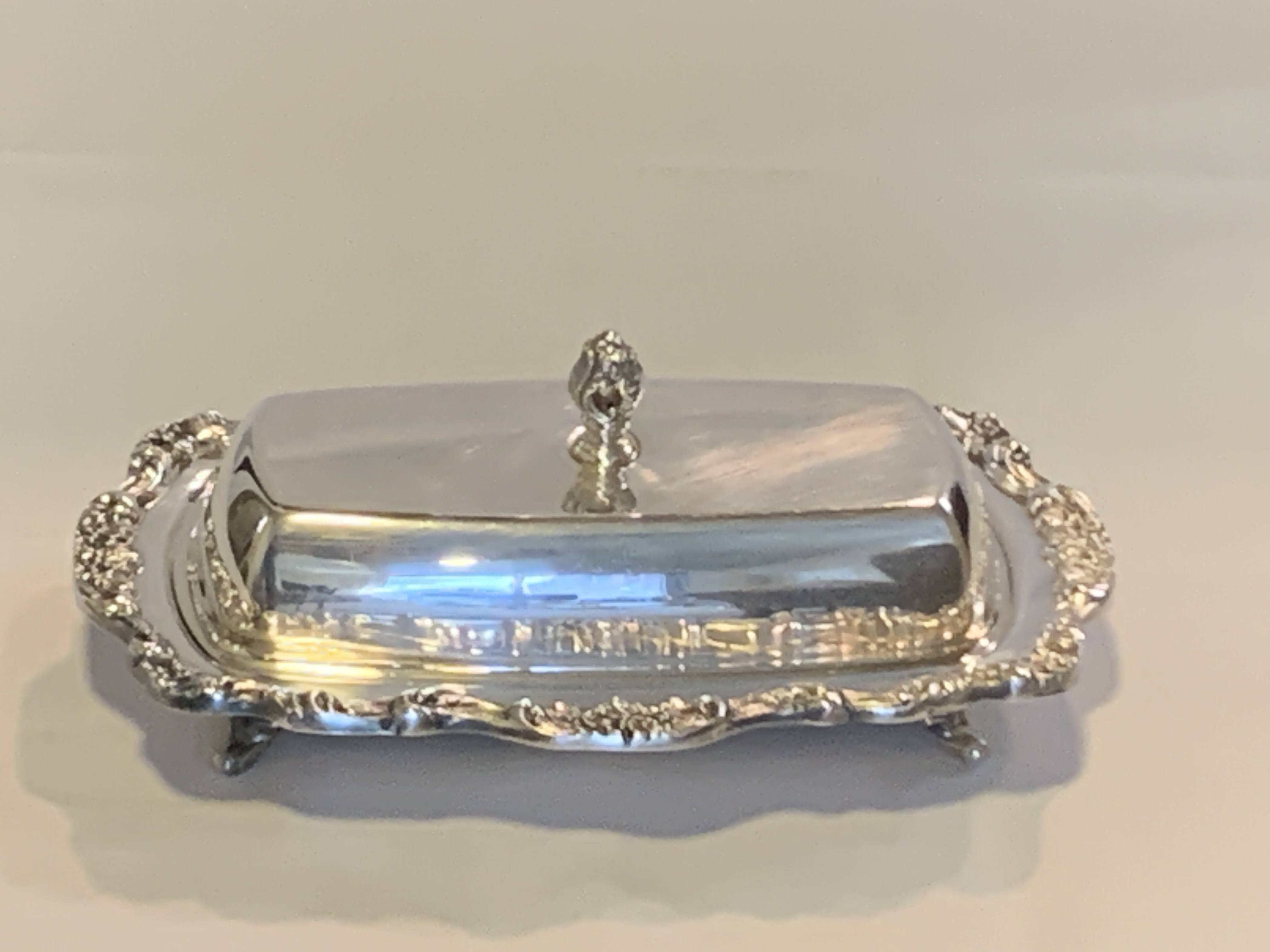 Silver Plated Mid Century Butter Dish - Ornate Rim