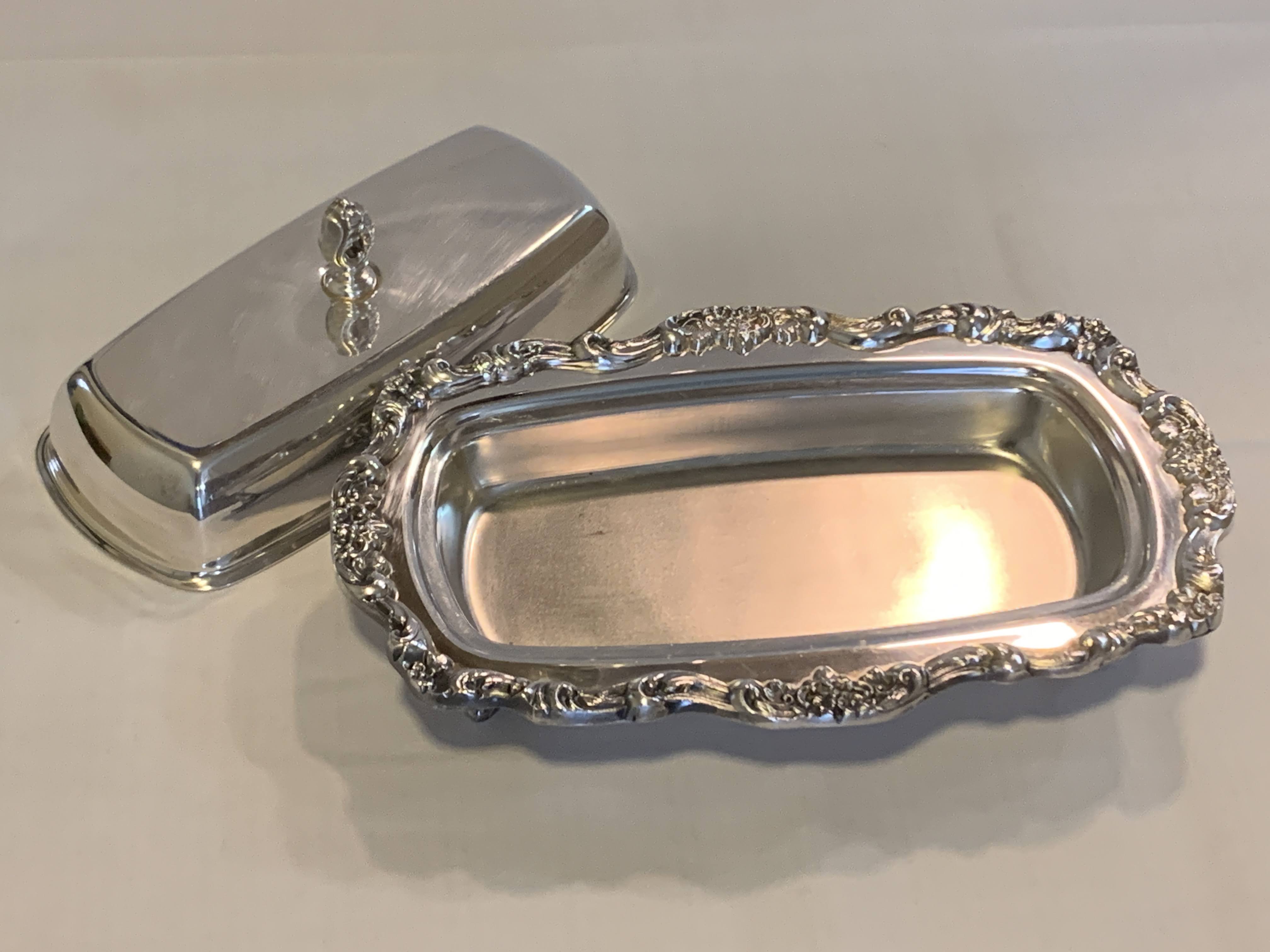 Silver Plated Mid Century Butter Dish - Ornate Rim