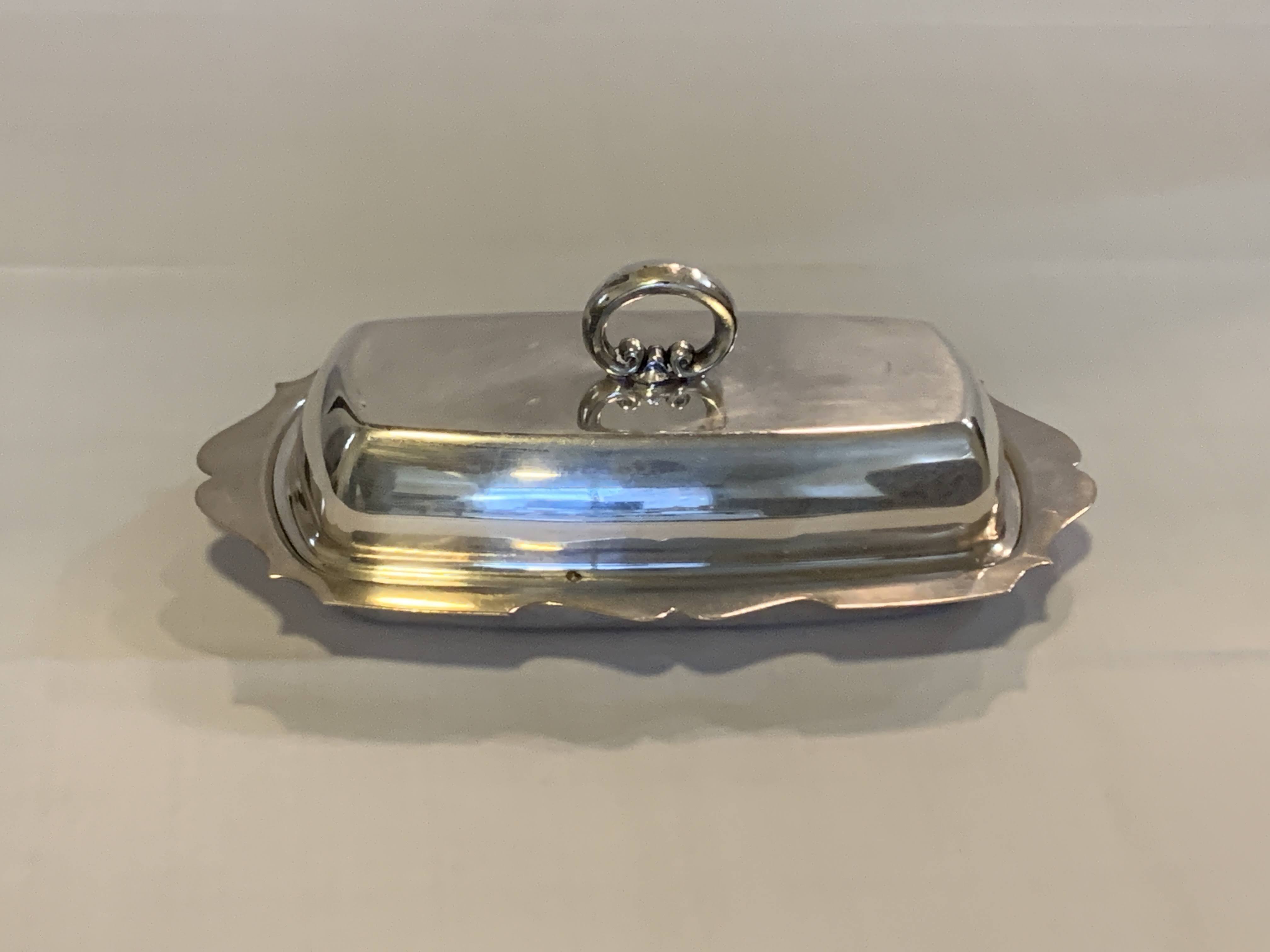 Silver Plated Mid Century Butter Dish - With Crystal Glass Dish