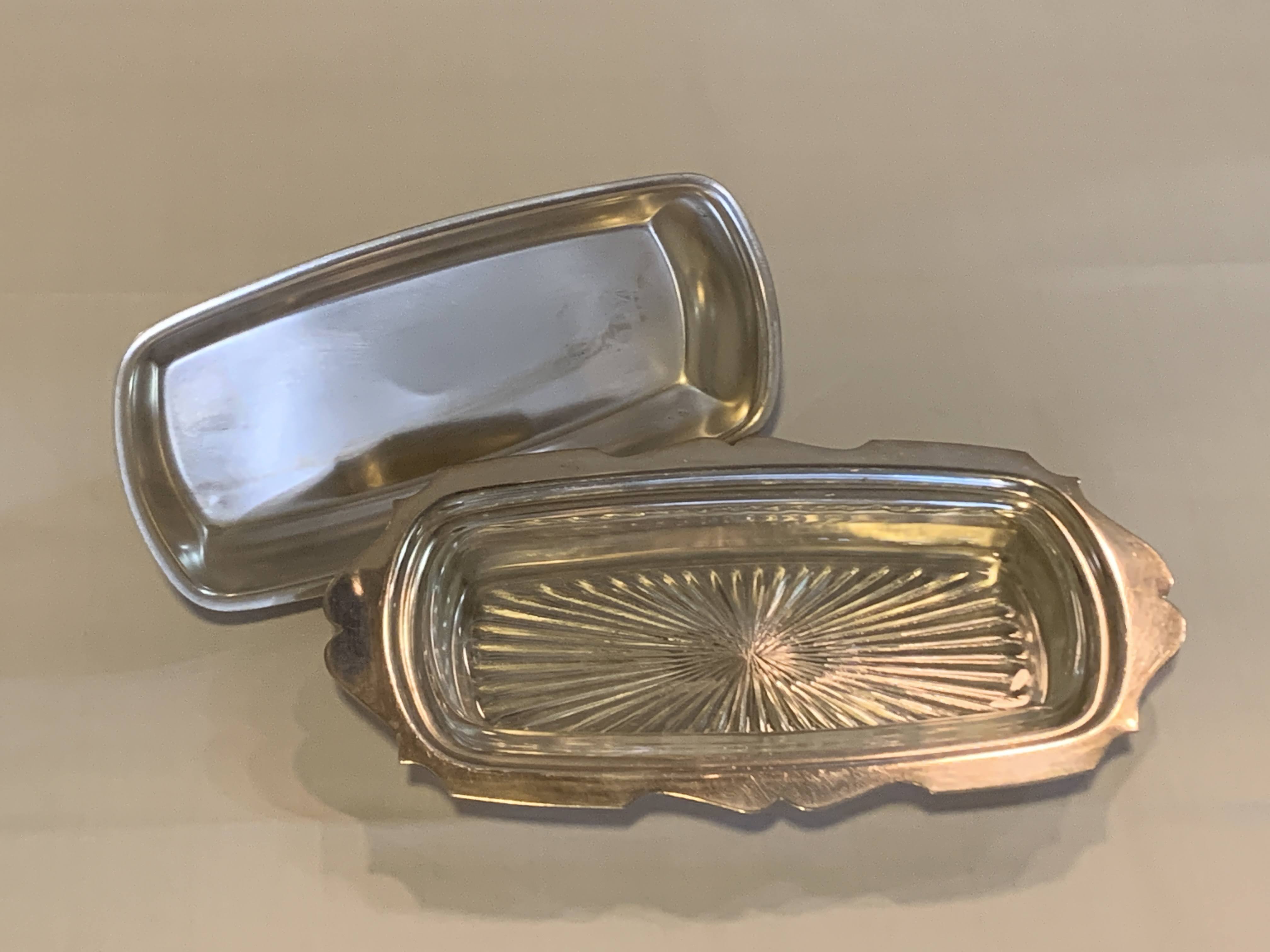 Silver Plated Mid Century Butter Dish - With Crystal Glass Dish