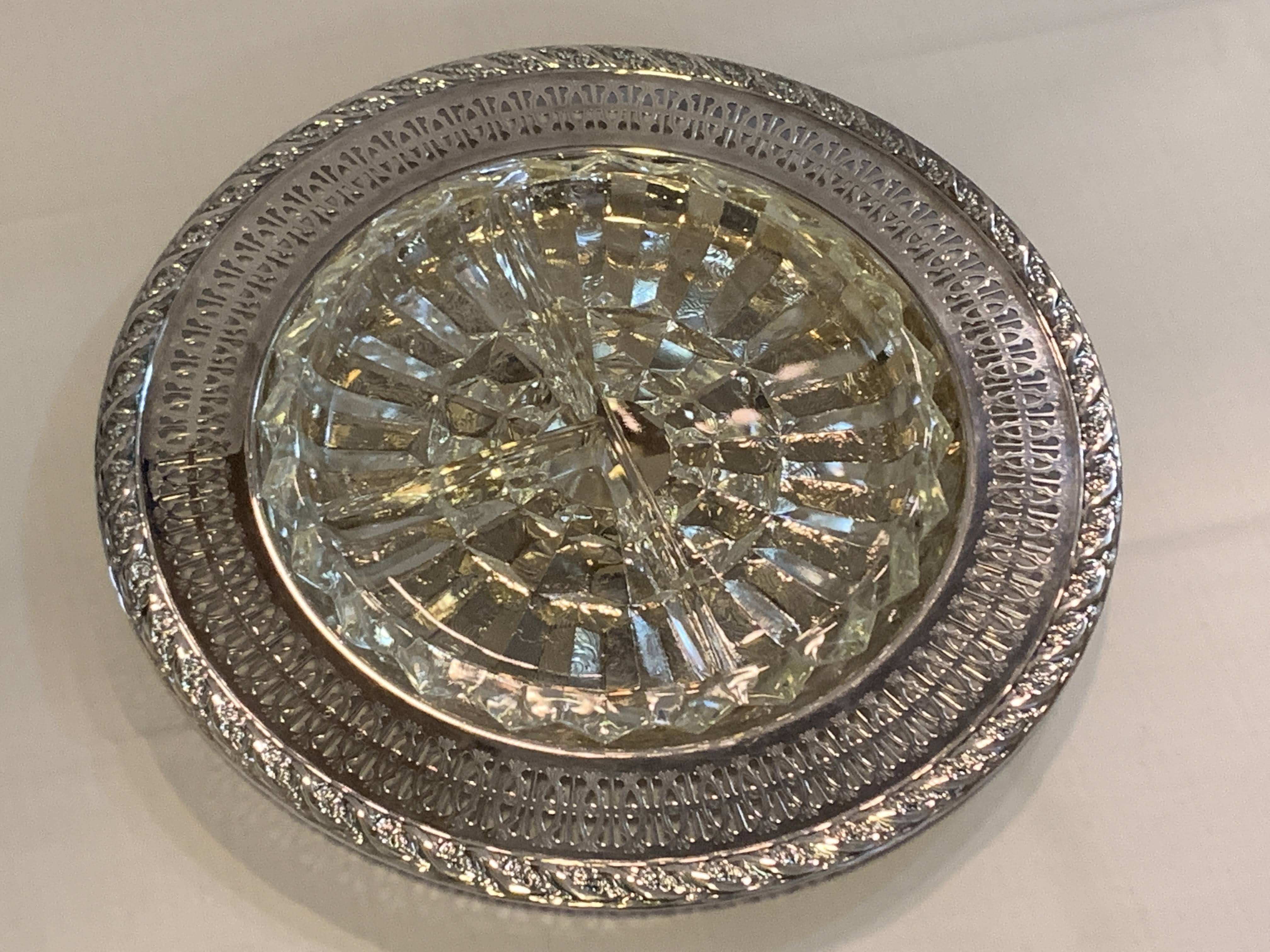 Silver Plated Mid Century  Platter - Crystal Glass Platter - With Sections - Tray 16