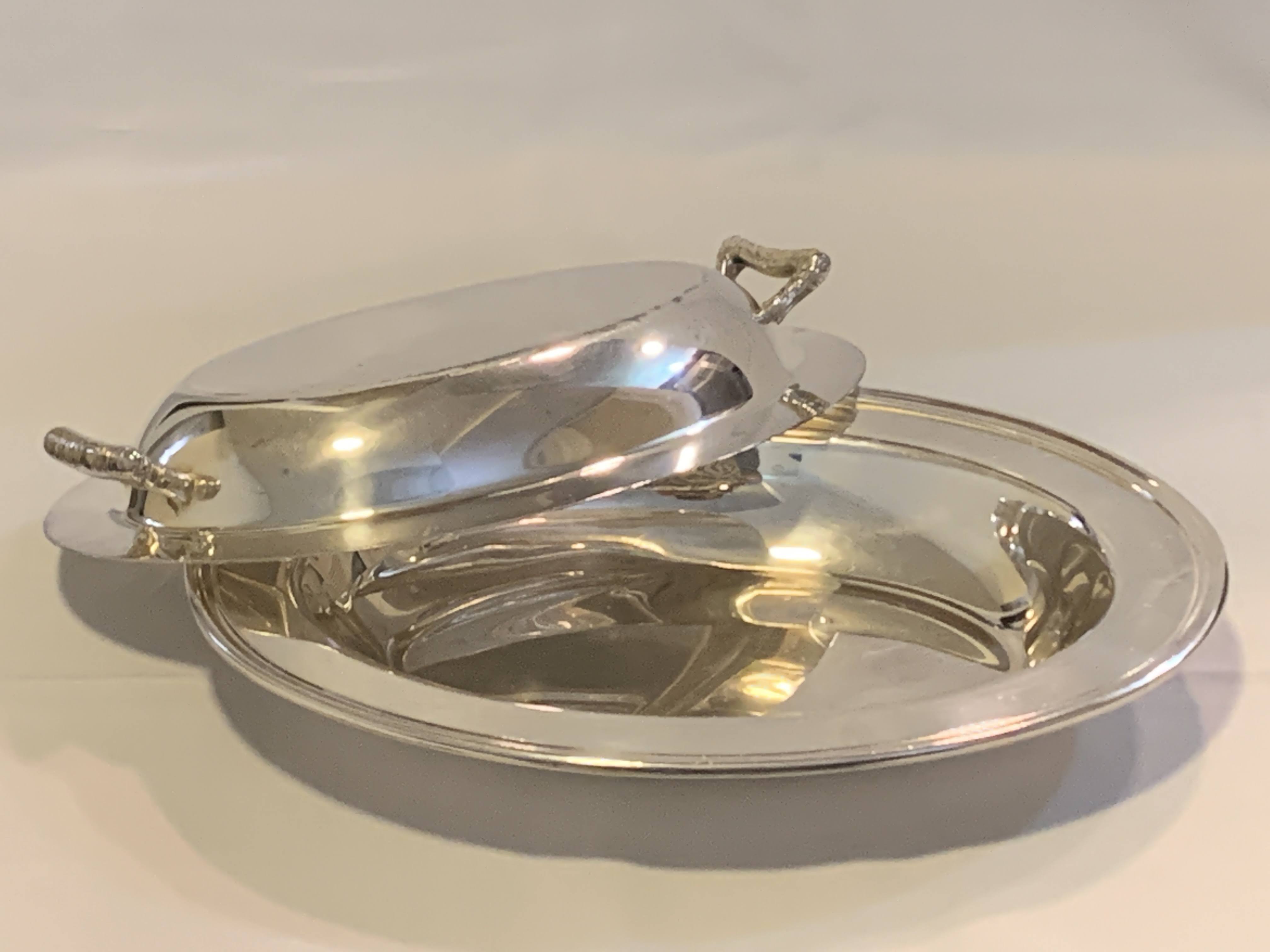 Silver Plated Mid Century Oval Shape Vegetable Bowl With Lid