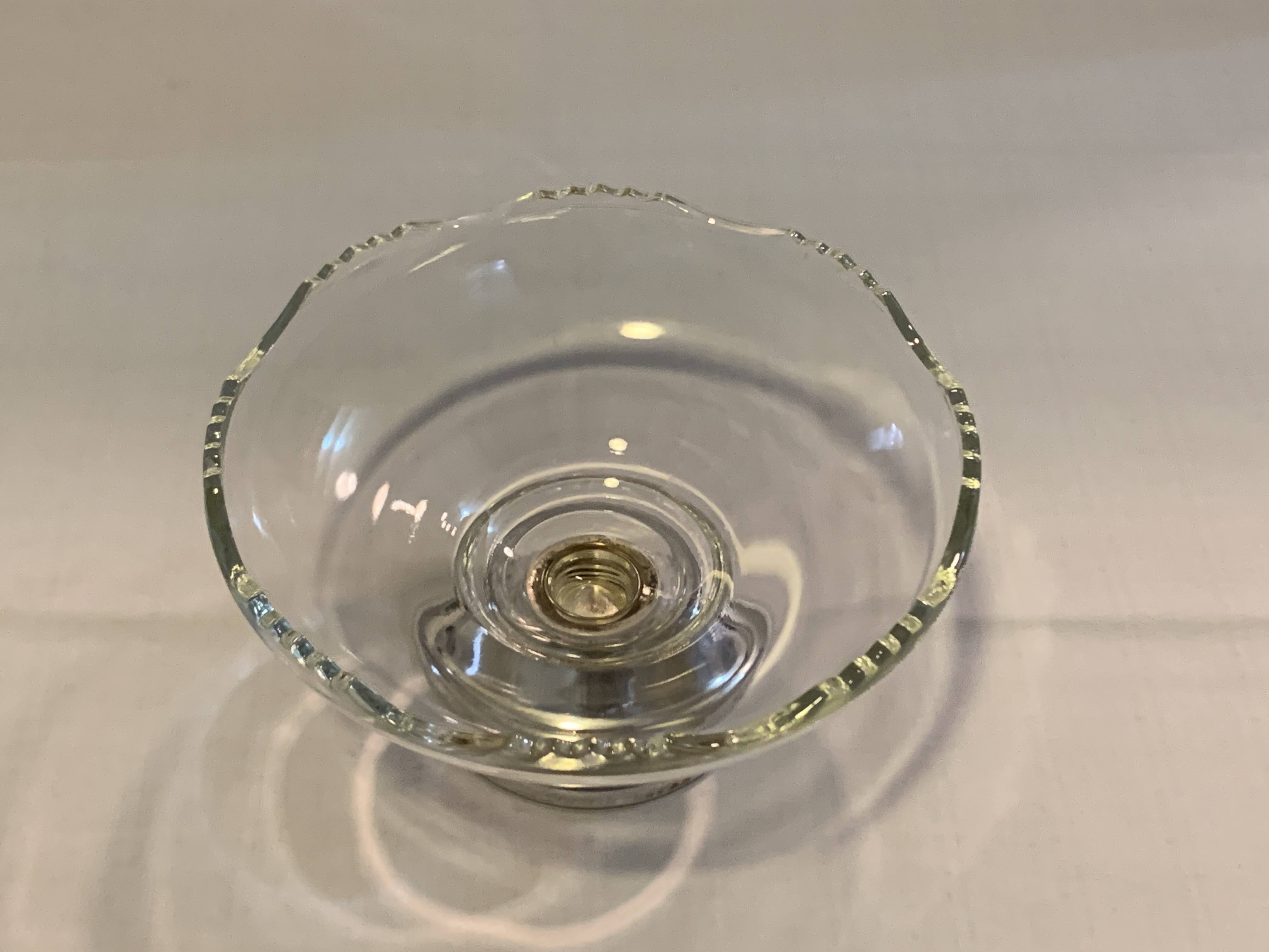 Glass Flower Shape- Mid Century Condiment Bowl - Silver Plated Base Tray 14