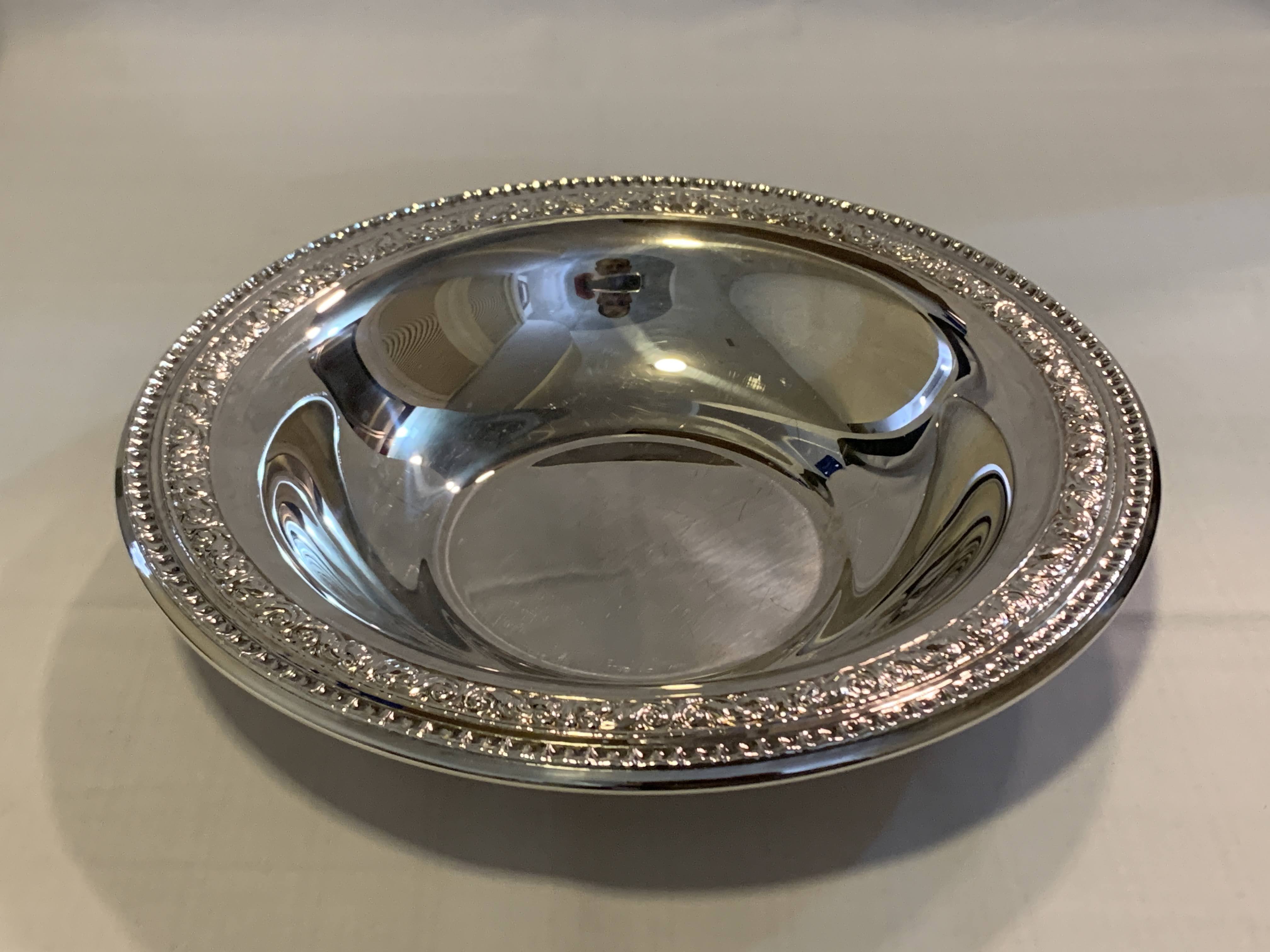 Silver Plated Mid Century Ornate Pattern Bread Bowl