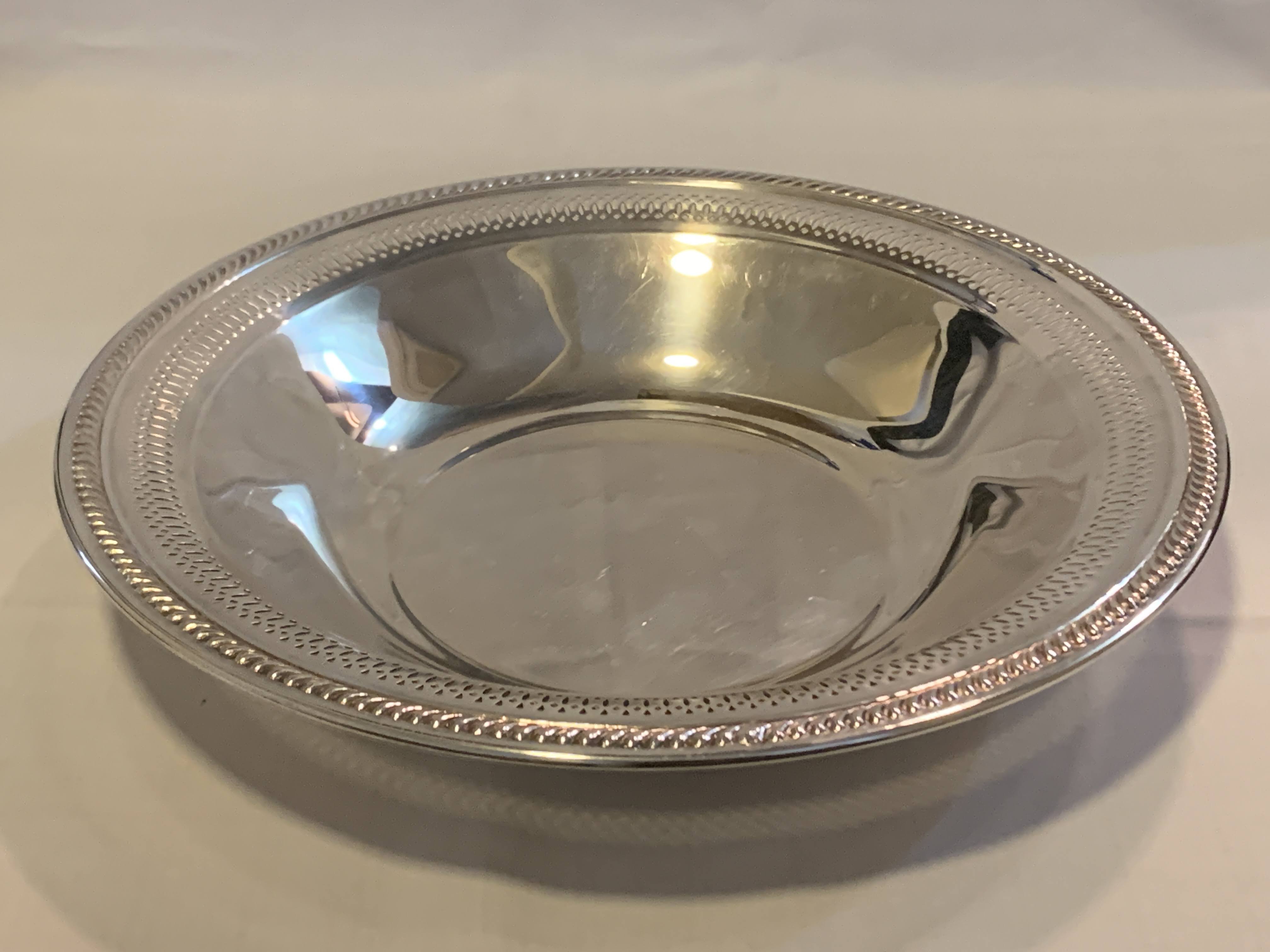 Silver Plated Mid Century Ornate Pattern Bread Bowl