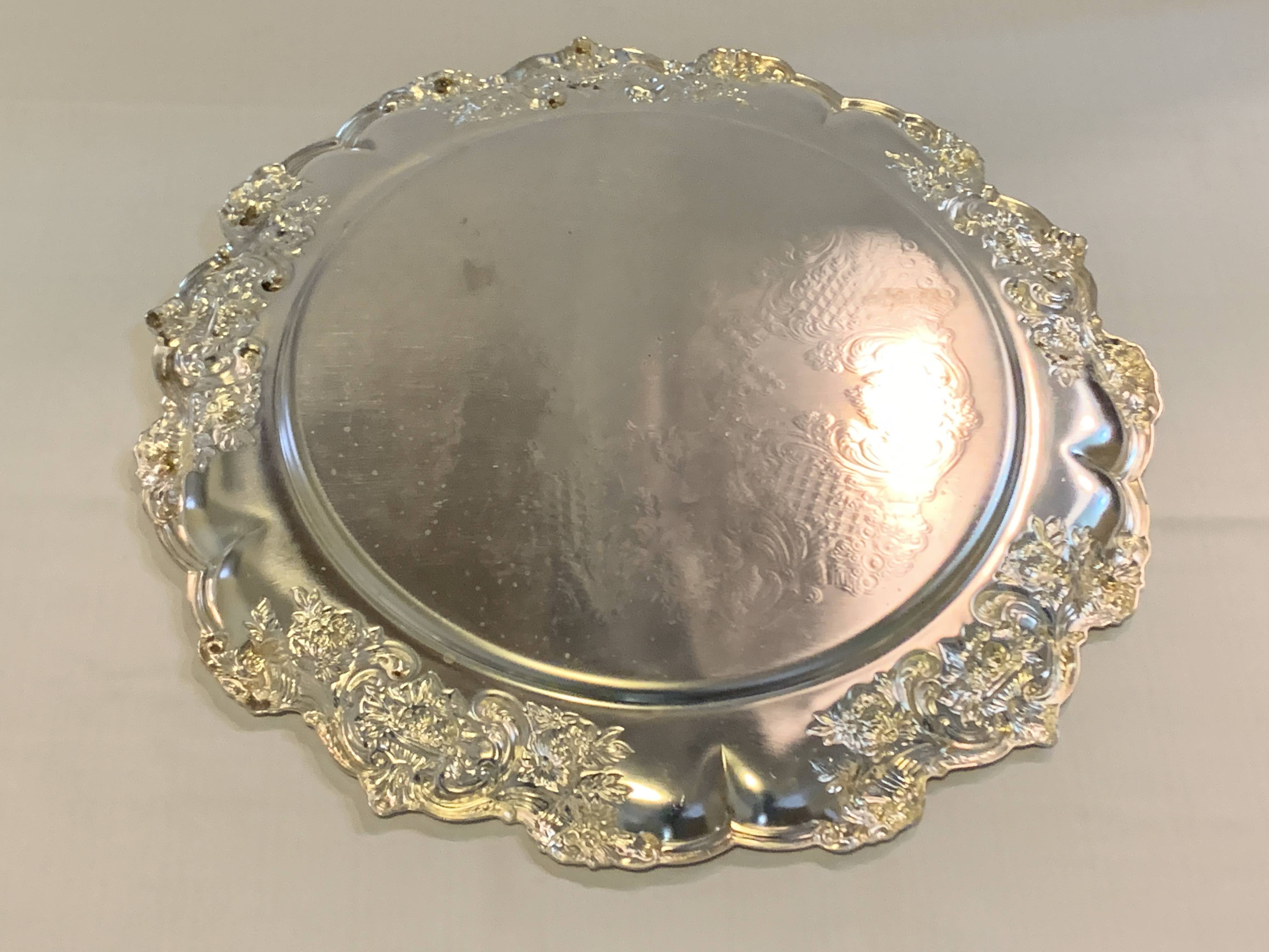 Silver Plated Mid Century Bread Platter - Ornate Rim - Engraved Ornate Pattern