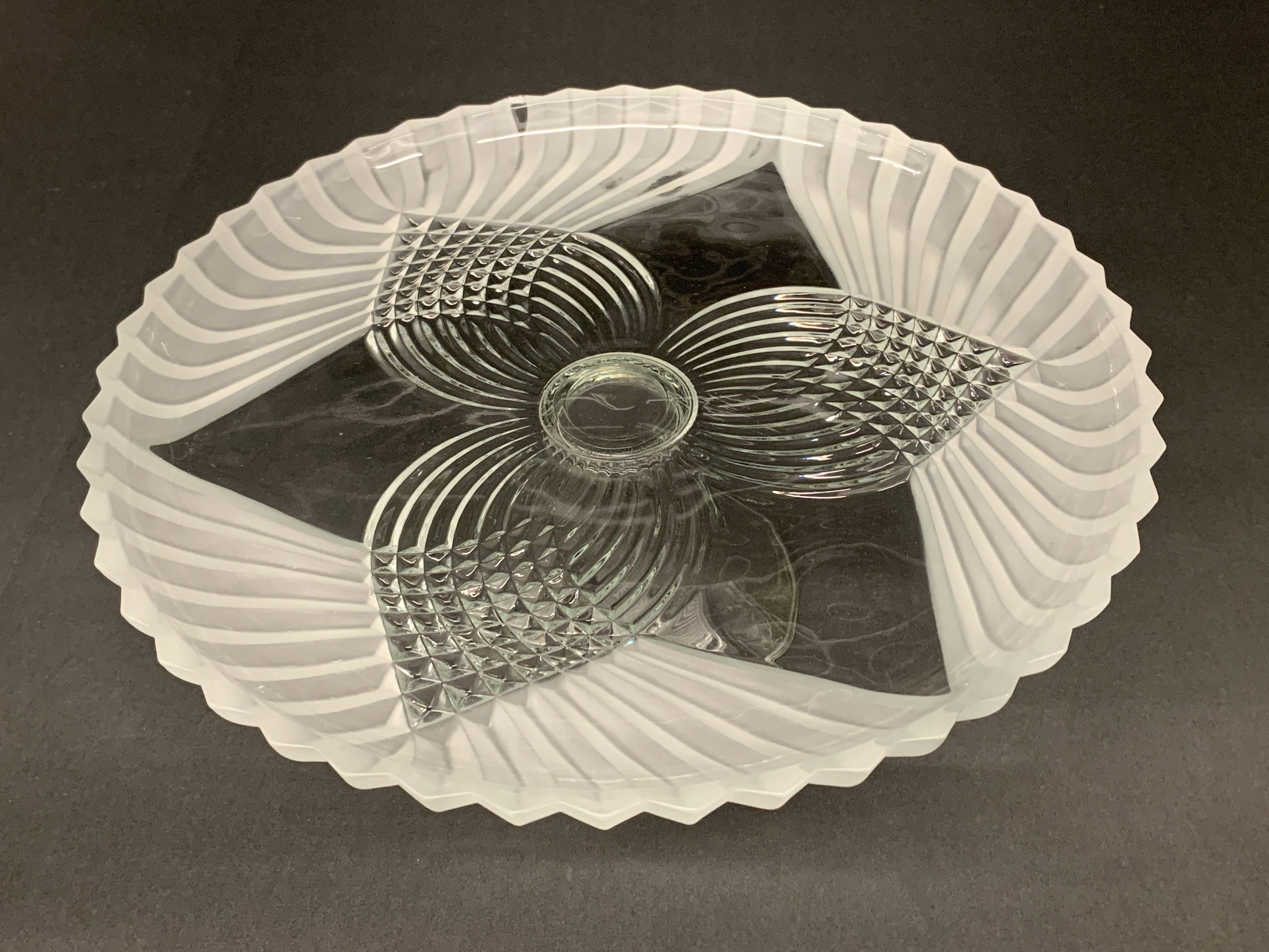 Frosted Glass - Serving Pedestal Platter - Swirl Pattern