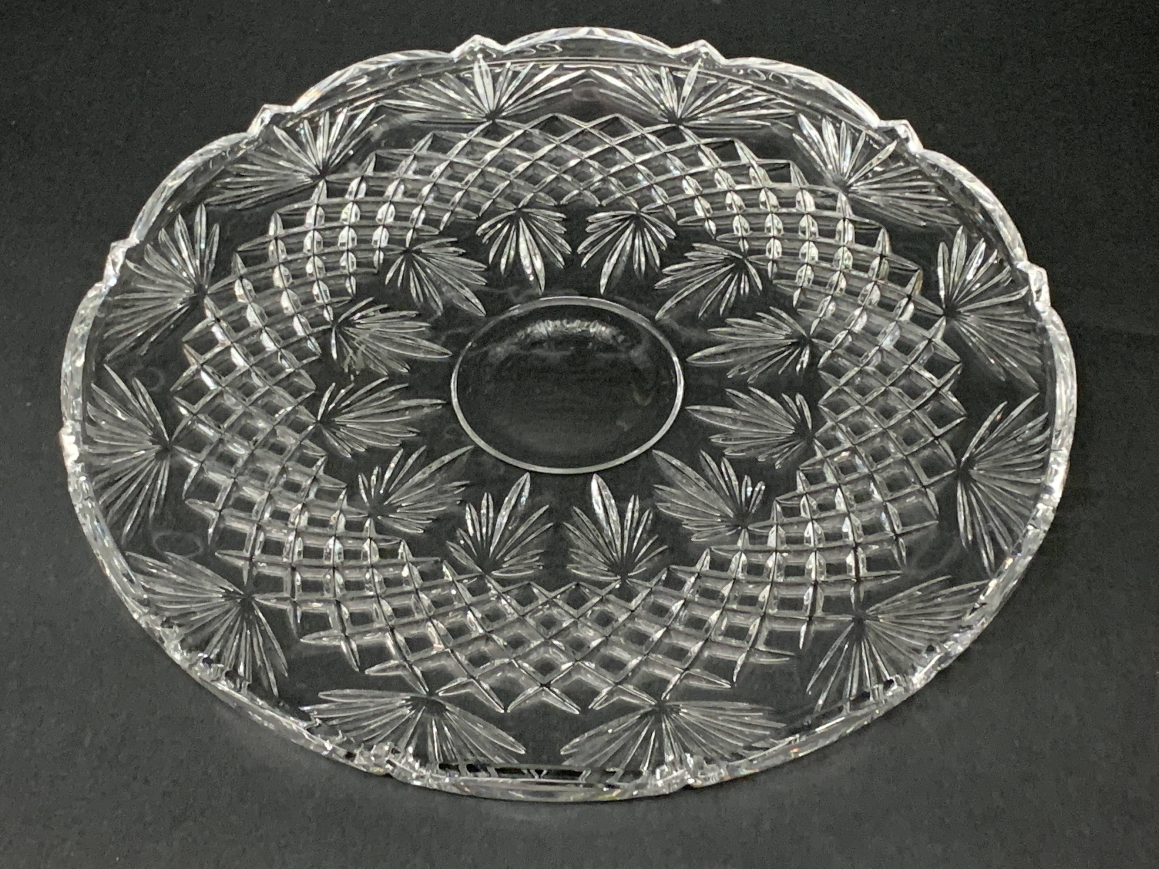 Mid Century Crystal Glass Platter - Etched Pattern