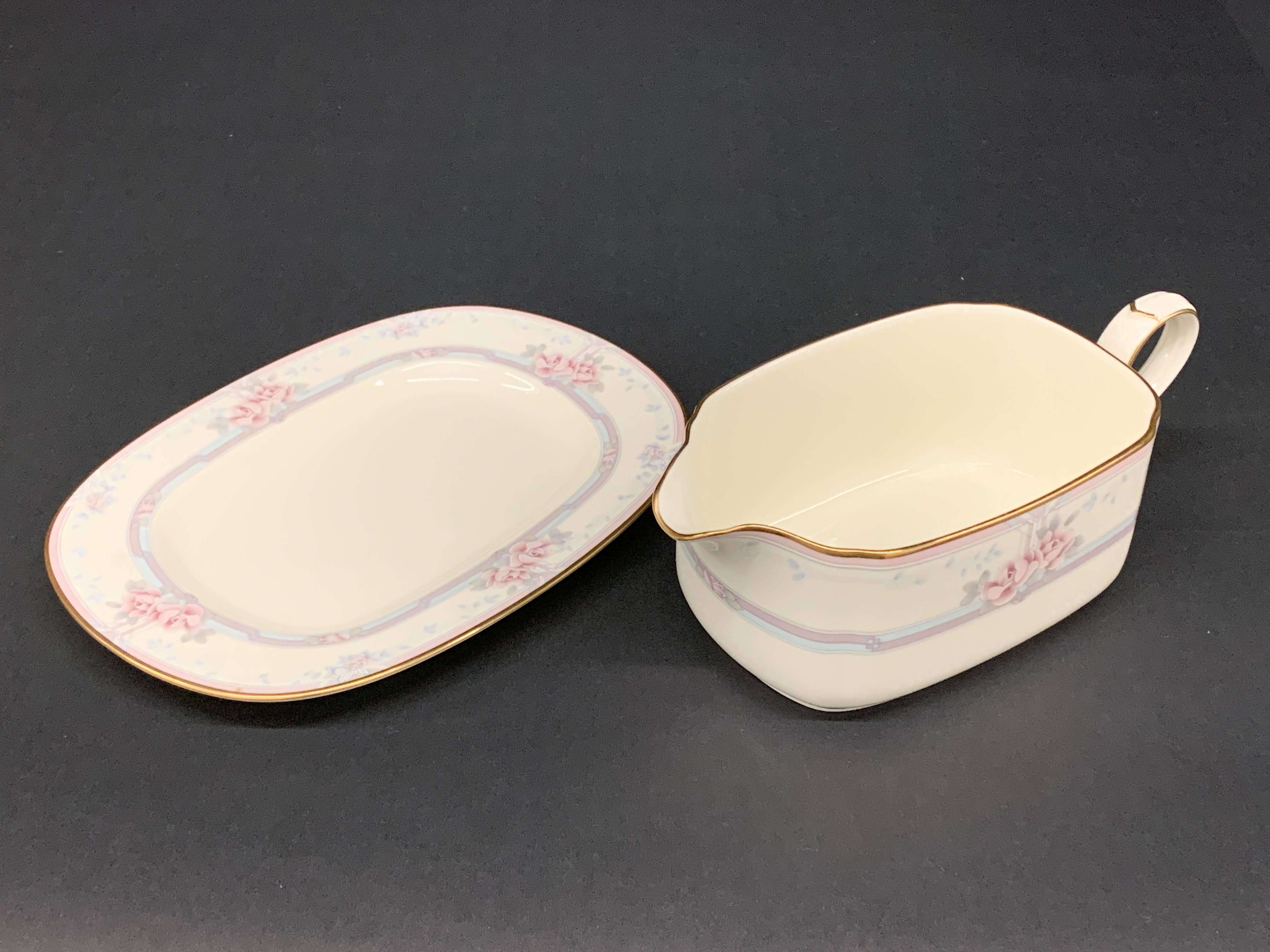 Noritake Magnificence - Fine Porcelain China - Ivory Pink Color Gold Band - Gravy Bowl With Plate