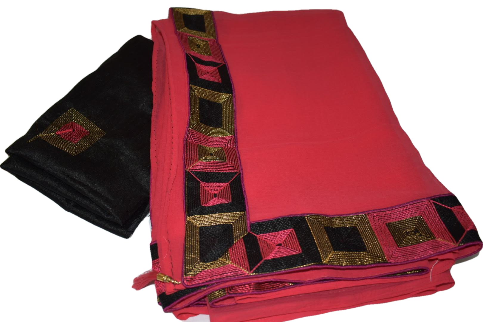 Pink Color - Marble Chiffon Saree - Silk Thread Embroidery