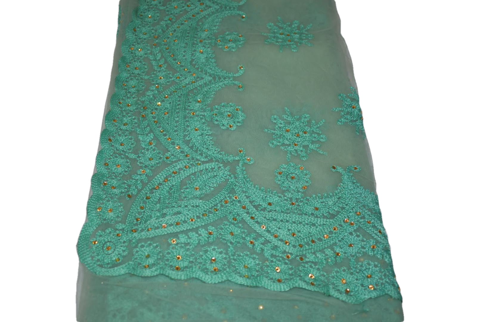 Light Aqua Blue Color - Chiffon Net Saree - Thread Embroidery