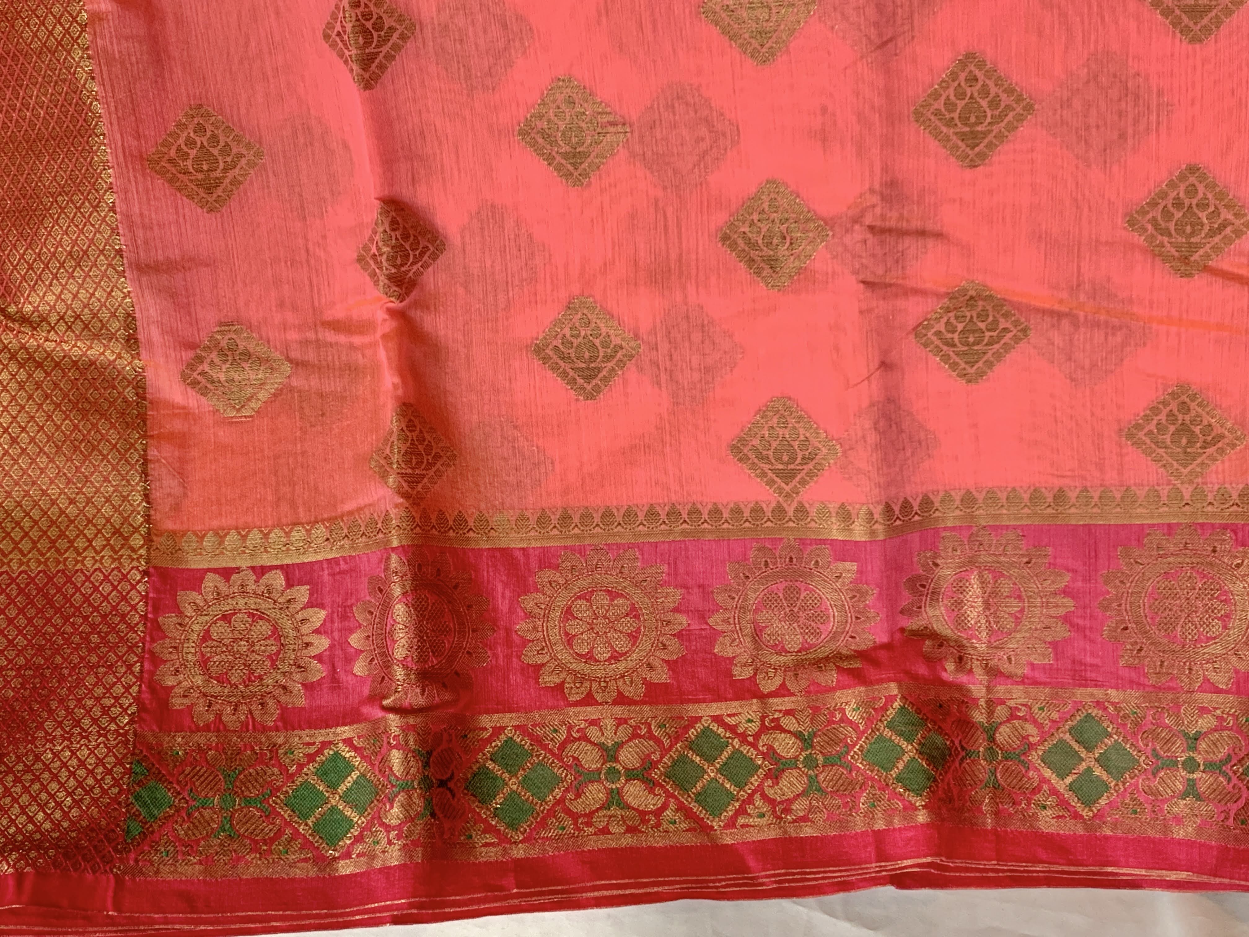 Pink Gold II Silk Cotton Saree - Diamond Zari Design