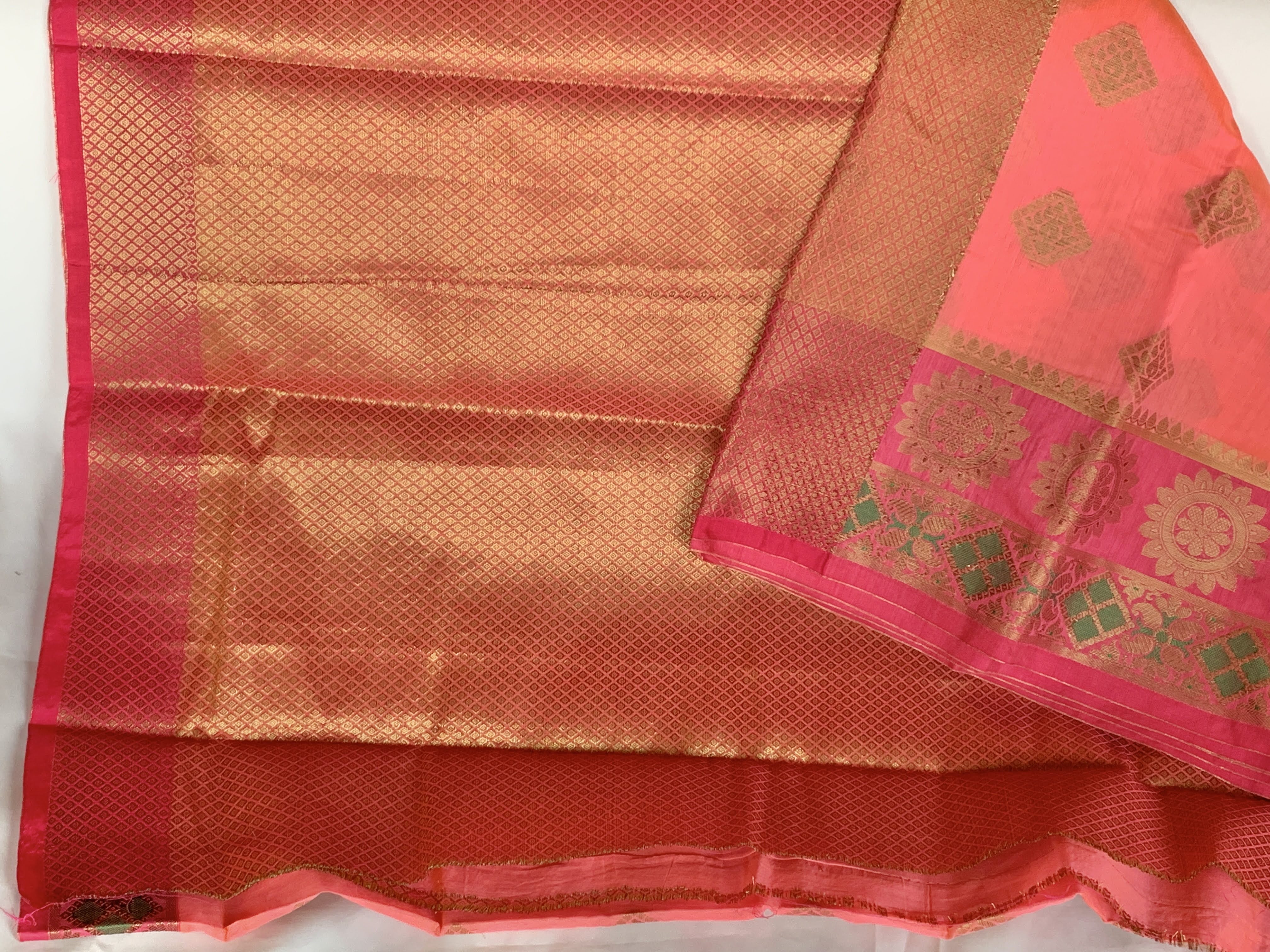 Pink Gold II Silk Cotton Saree - Diamond Zari Design