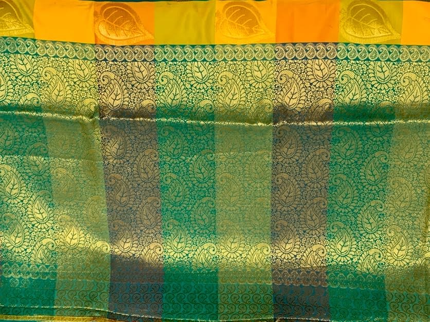 Zari Work Yellow Green Silk Saree at Rs 549 in Surat | ID: 2851119188391