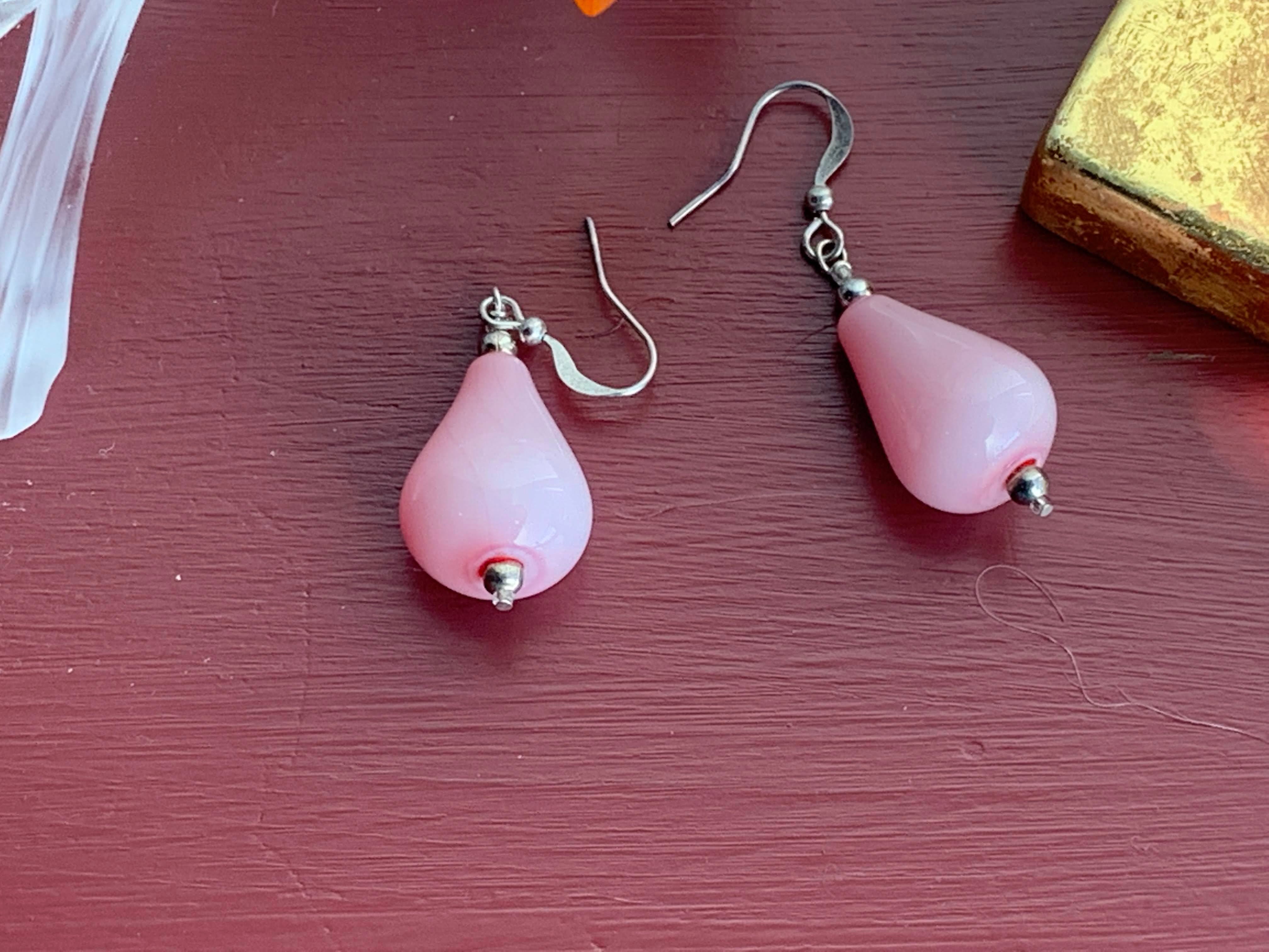 Pastel Pink Blown Glass Bead Earring- Modern Fashion