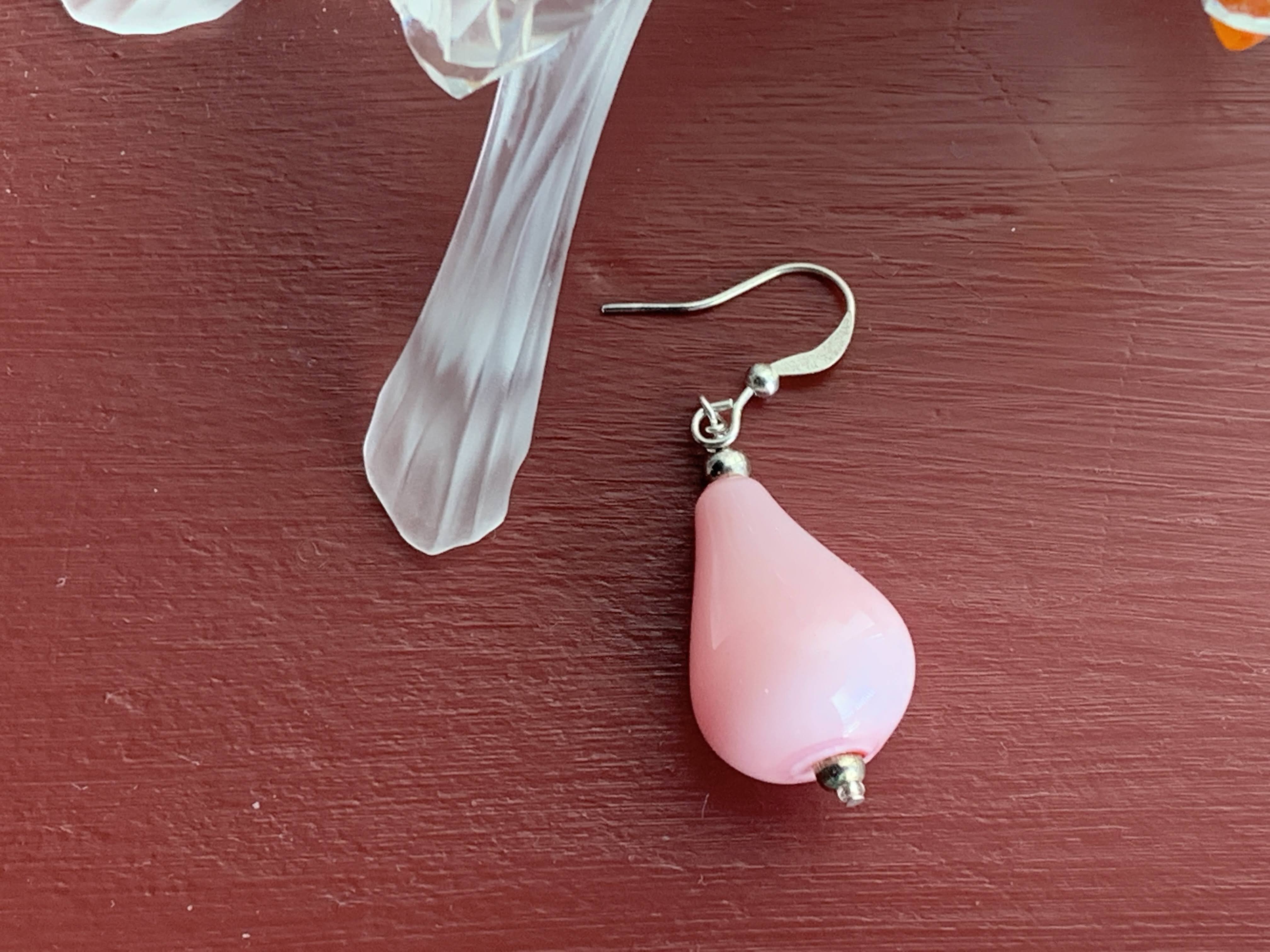 Pastel Pink Blown Glass Bead Earring- Modern Fashion