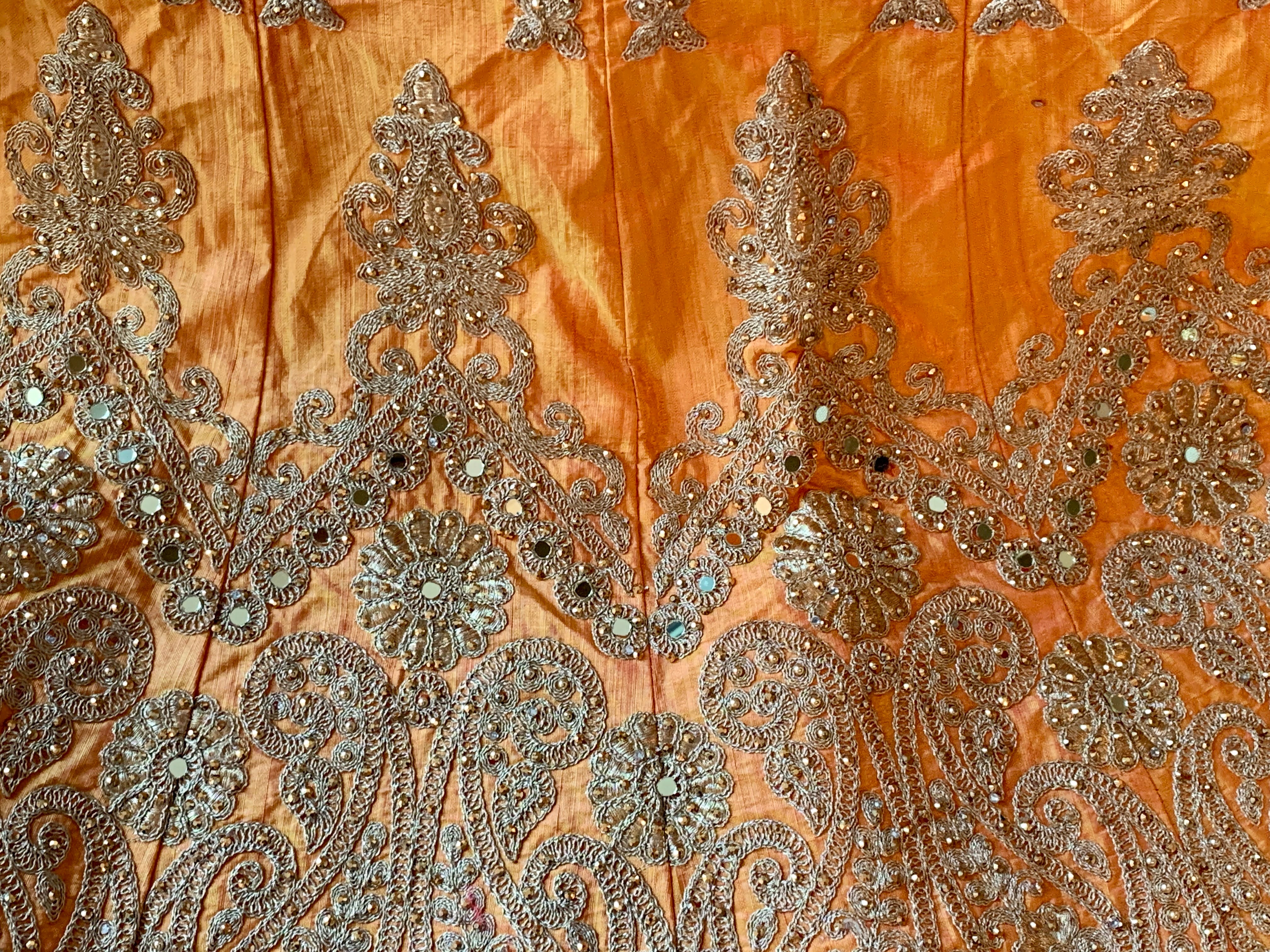 Orange Color - Raw Silk, Jewel Studded, Embroidered - Lehenga only
