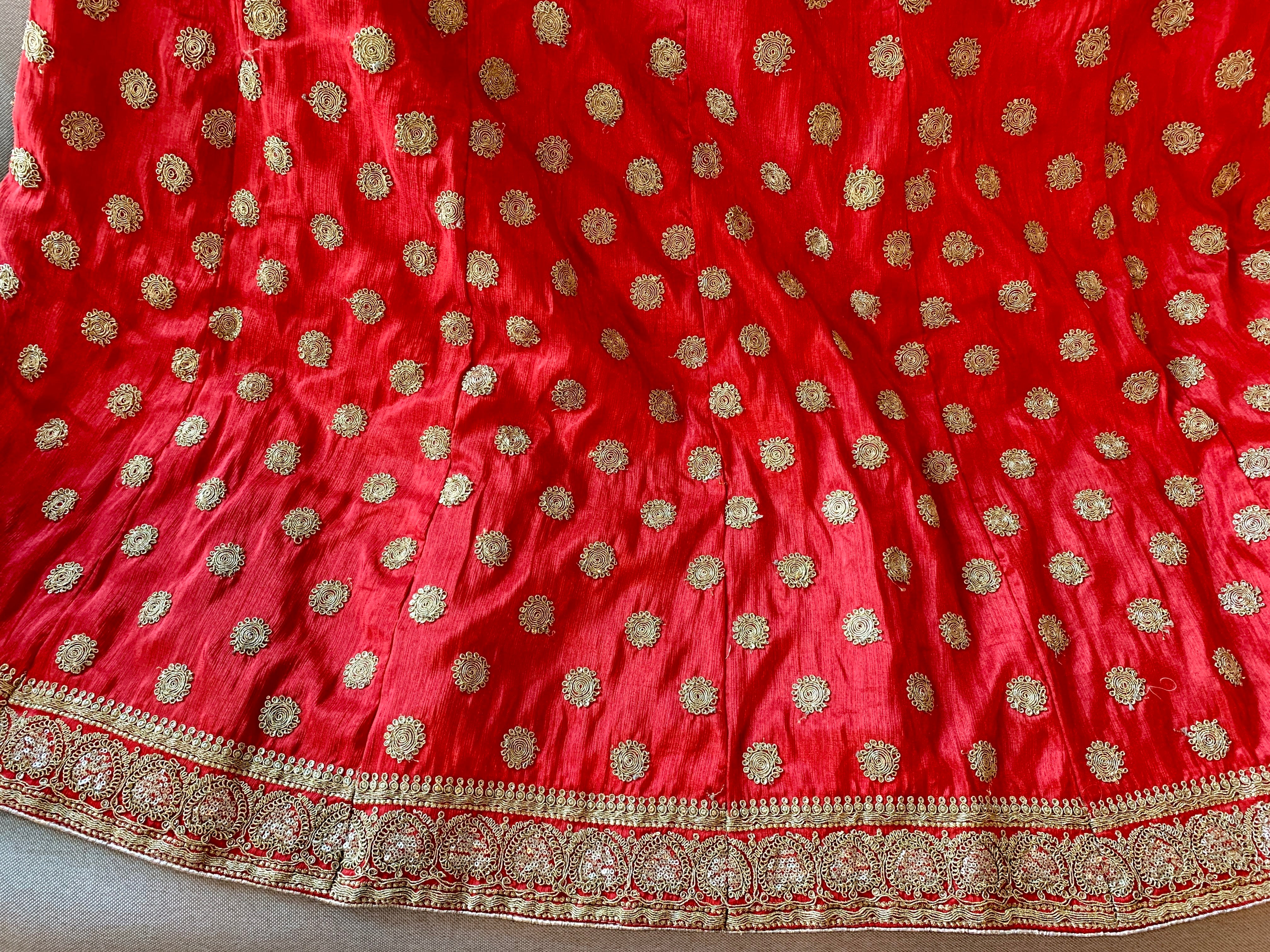 Red Color - Raw Silk, Embroidered - Lehenga Choli Set