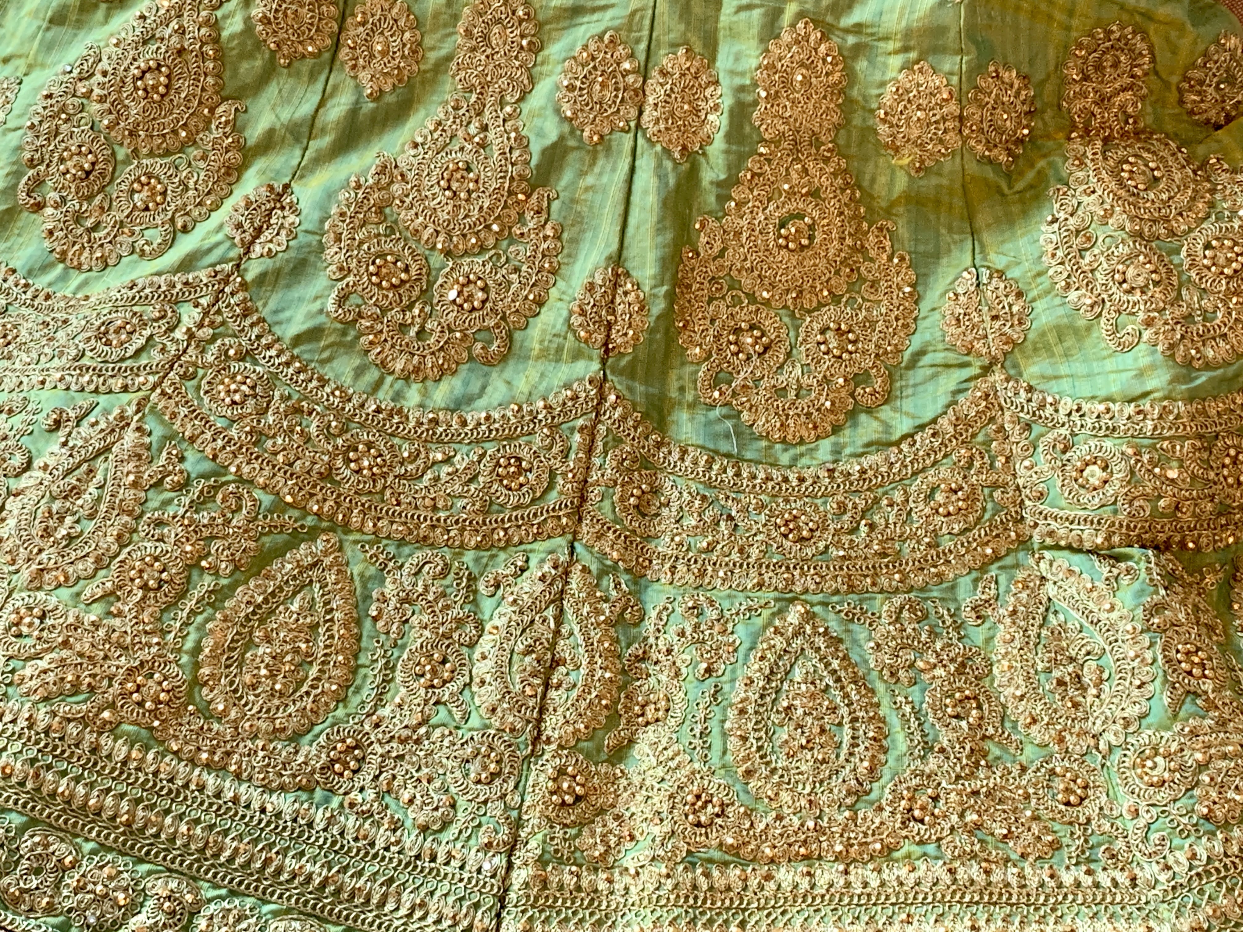 Green Color- Silk - Jewel Studded, Embroidered - Lehenga