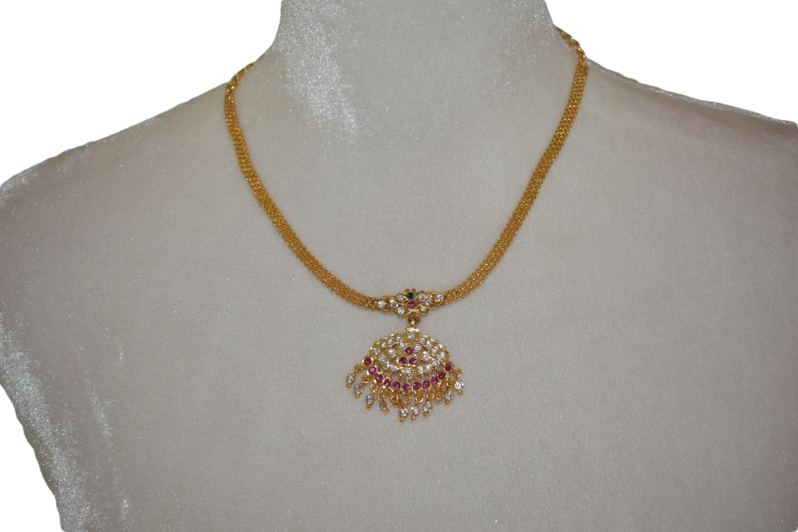 Gold Plated - Temple Jewelry - Short Necklace with Jewel stones and Gold Plated Beads