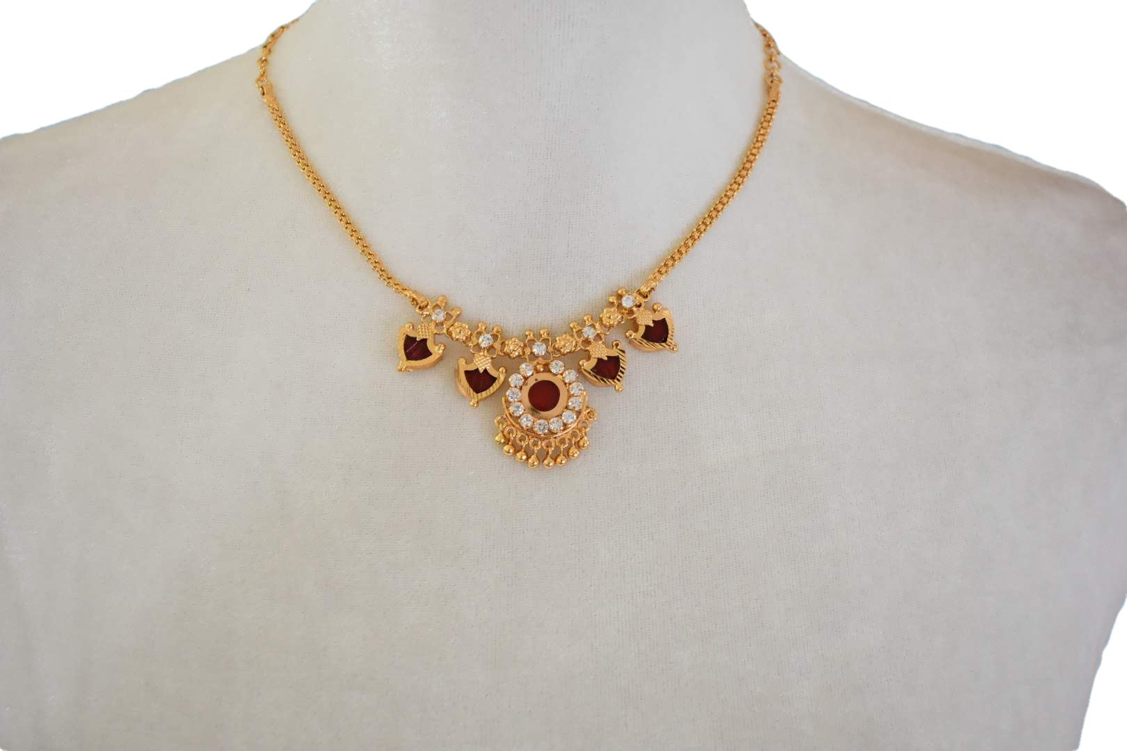 Gold Plated - Temple Jewelry - Short Kemp Palakka Necklace Set - Gold Plated Beads