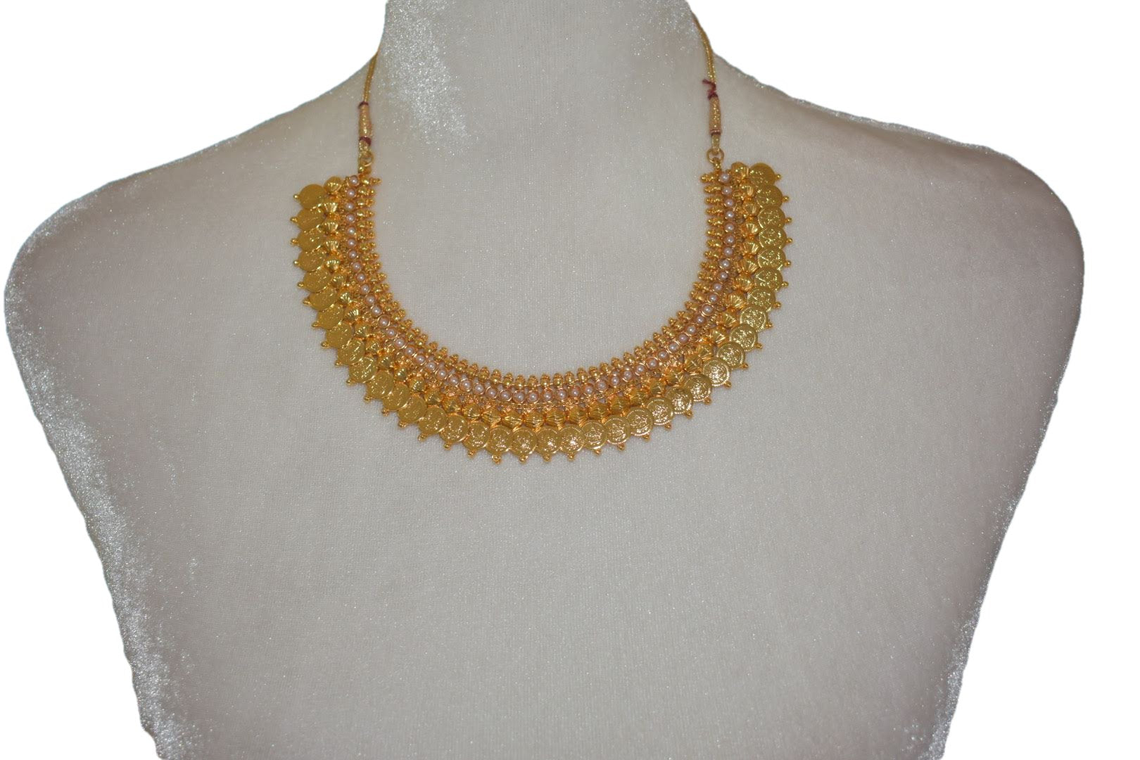 Goddess Lakshmi Coin - Fashion Jewelry- Faux Pearl Beads Necklace Set - Gold color