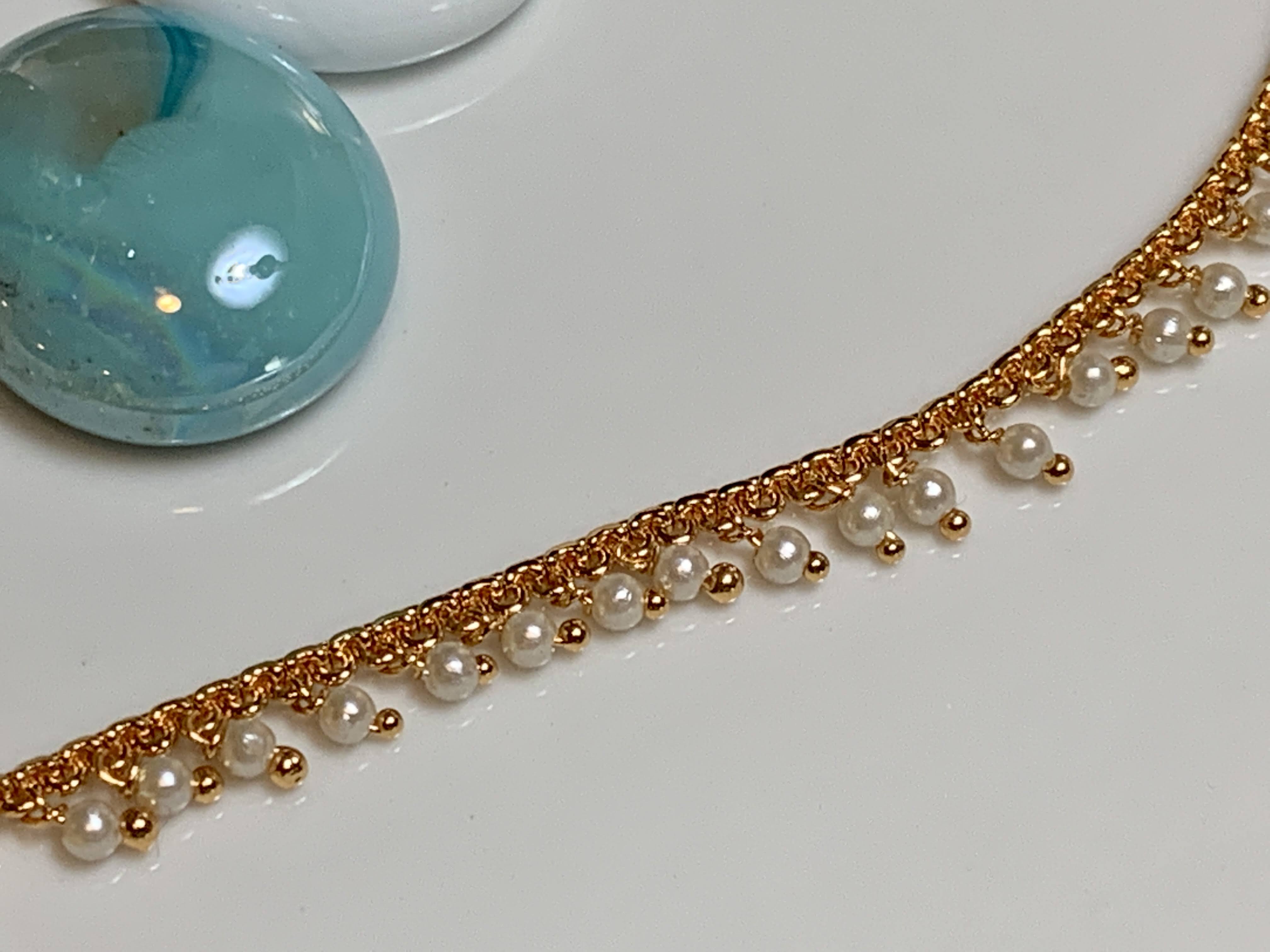 Gold Plated Earring Chain - Temple Jewelry - Pearl Beads