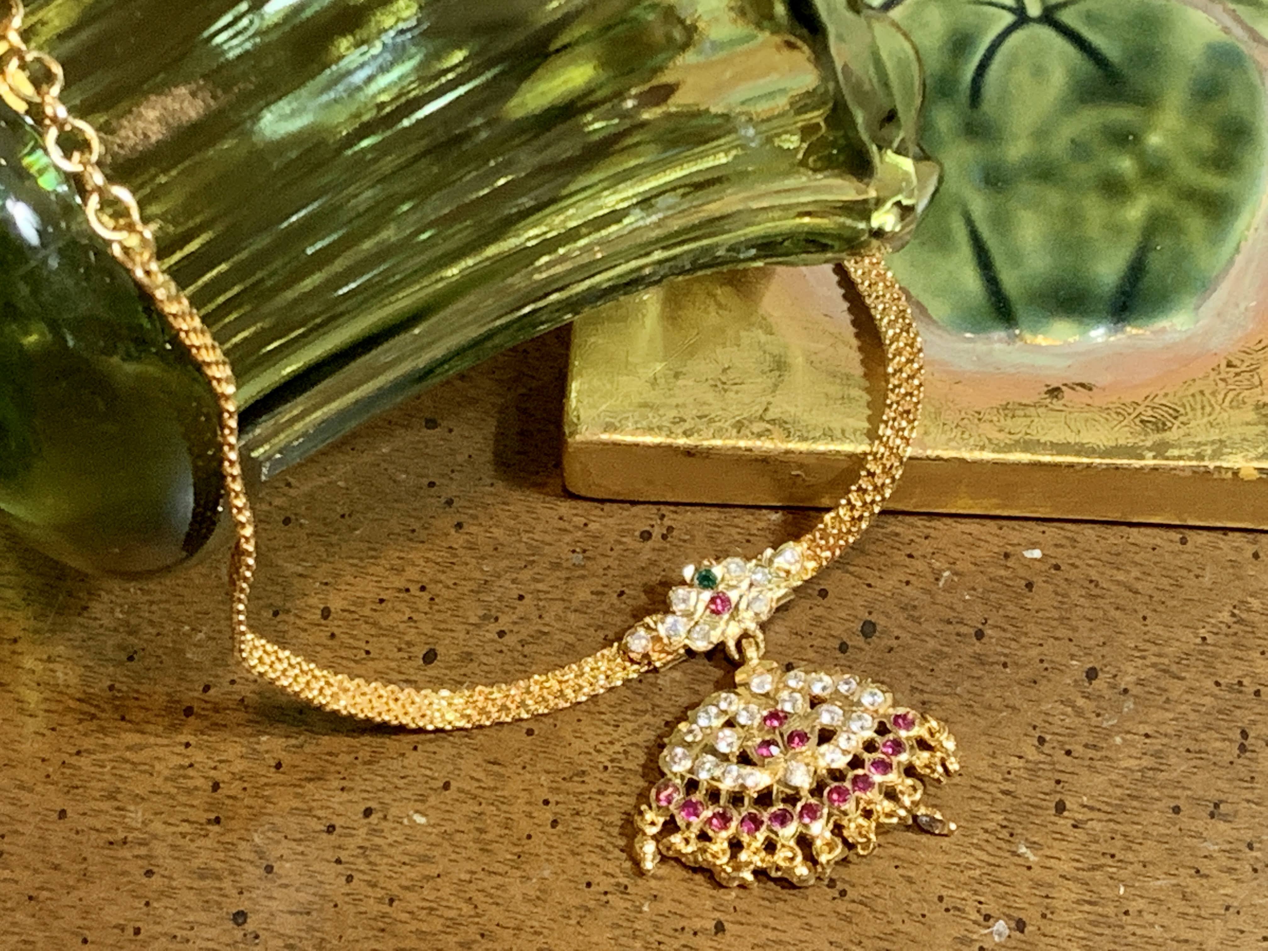 Gold Plated - Temple Jewelry - Short Necklace with Jewel stones and Gold Plated Beads