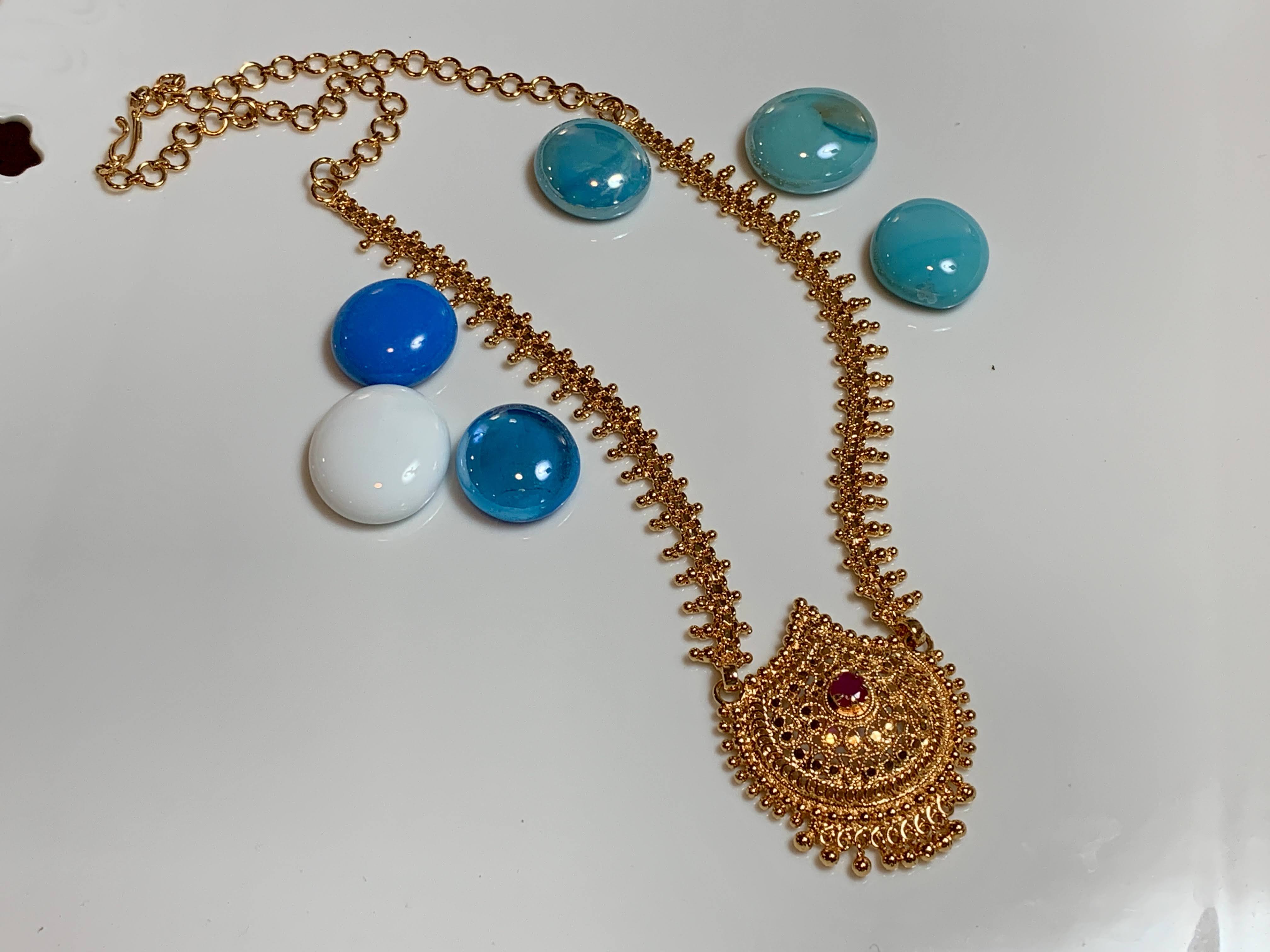 Gold Plated - Temple Jewelry - Short Necklace Set - Gold Plated Beads