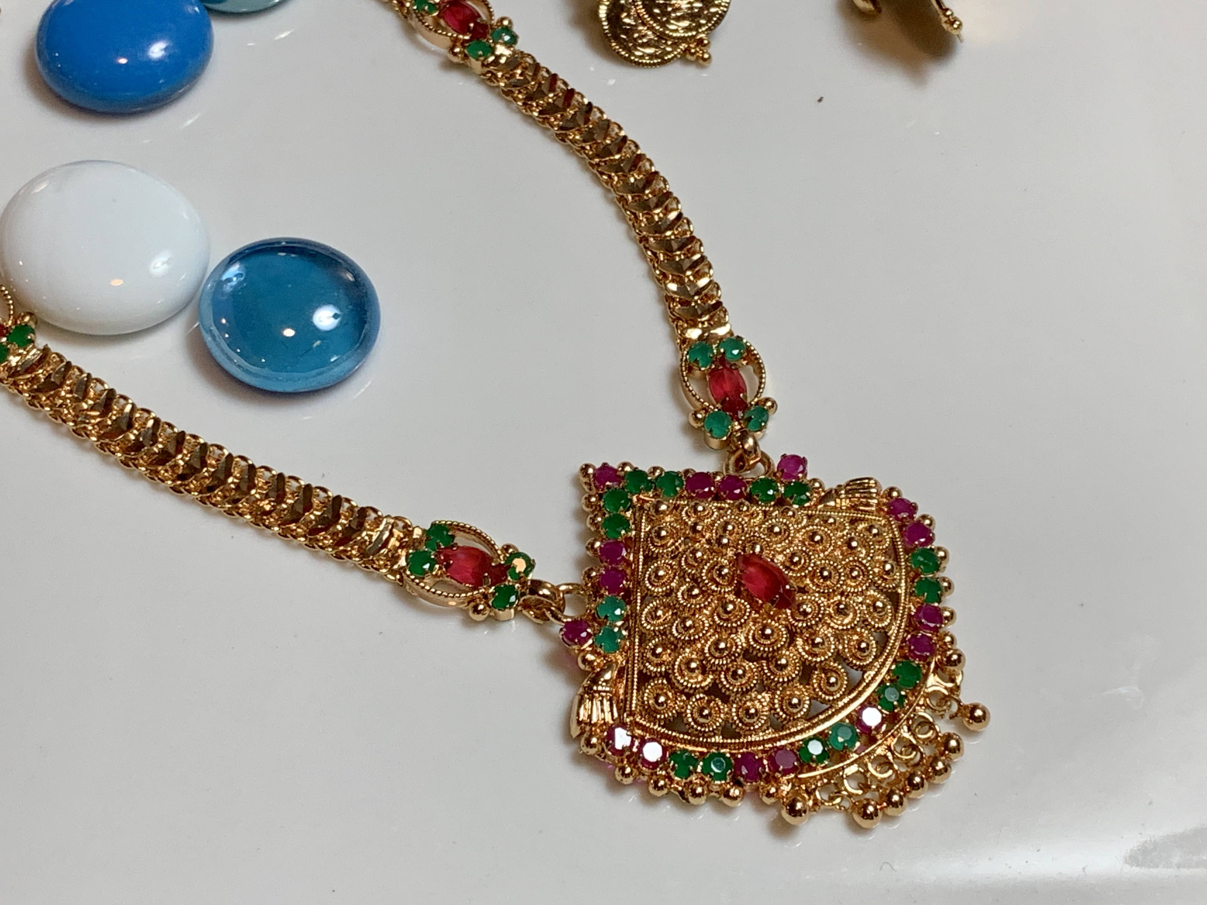 Gold Plated Necklace with Jewels and Jimmy Earrings