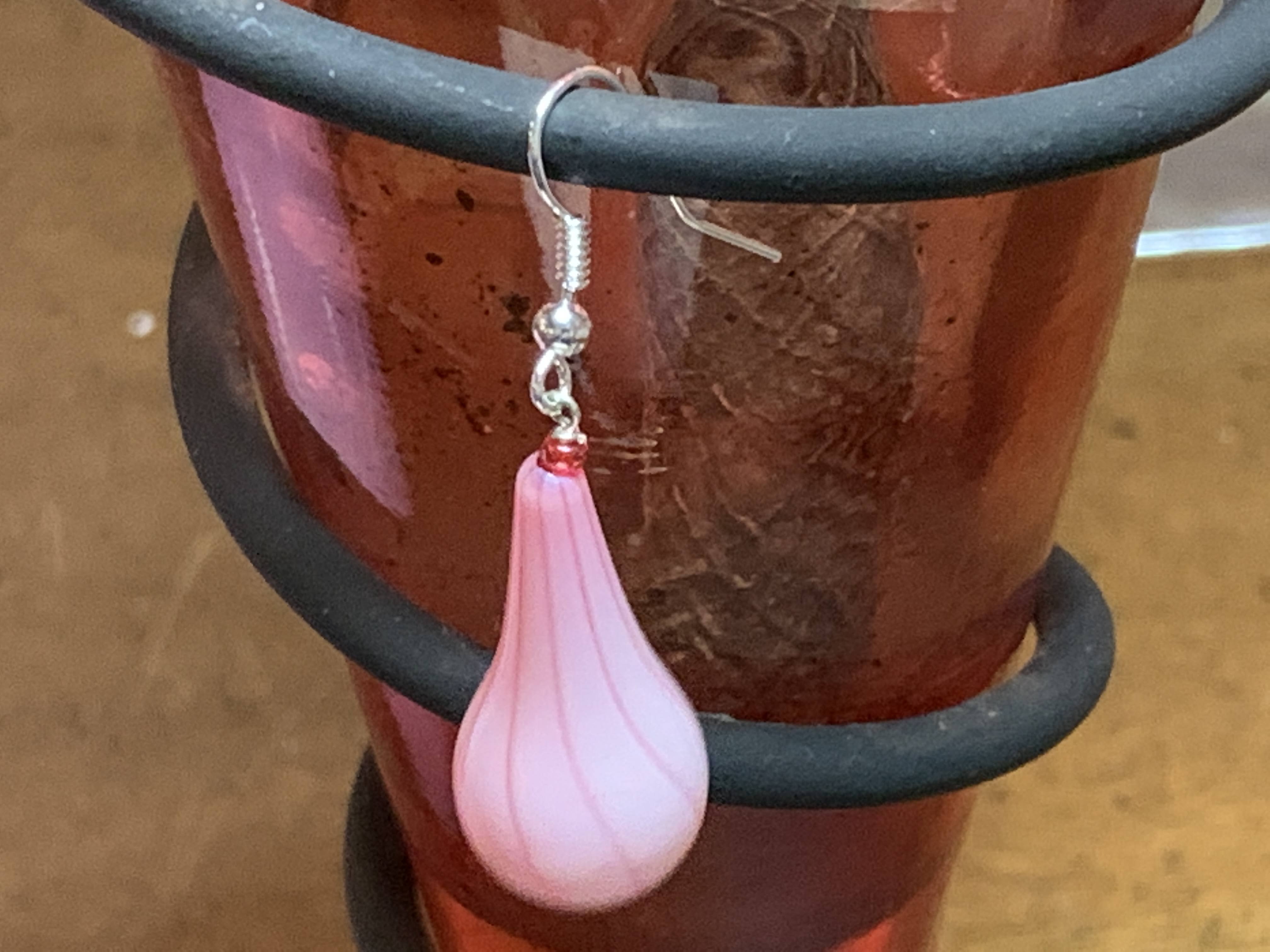 Pastel Pink Striped Blown Glass Bead Earring -Modern Fashion