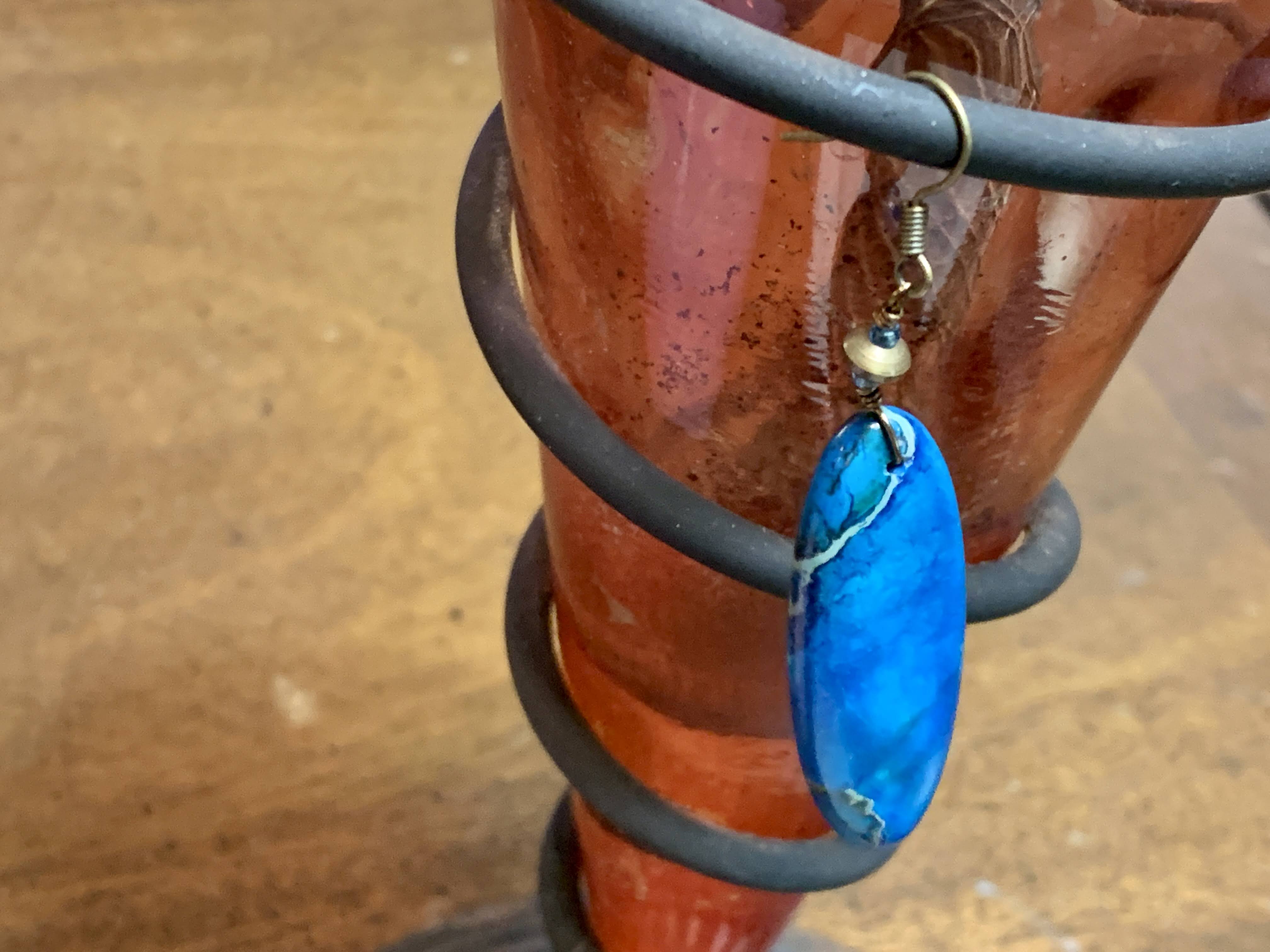 Blue Color - Oval Glass Stone Bead - Artisan Earrings