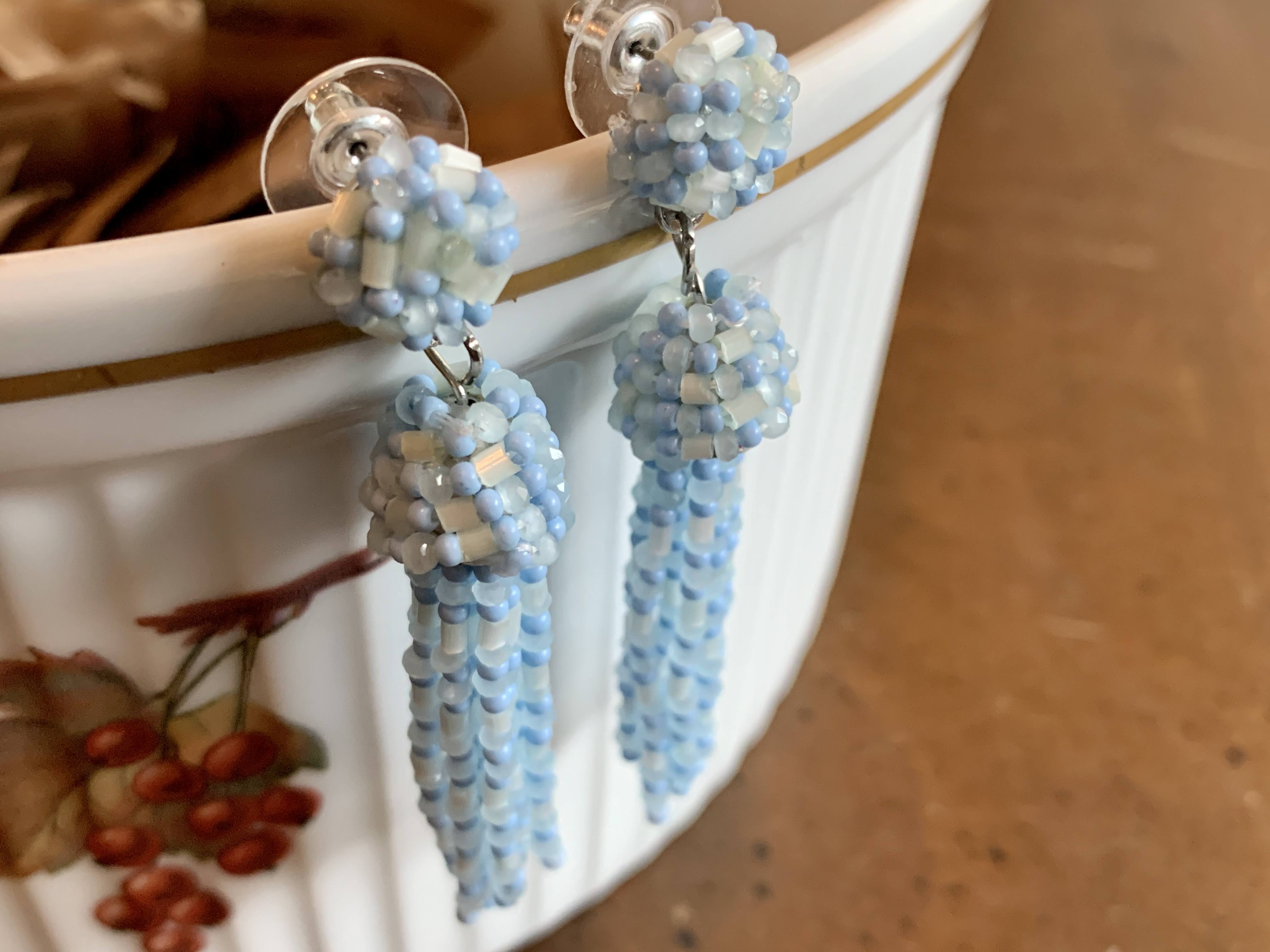 Light Blue Color - Mini Glass Beads - Fashion Earrings