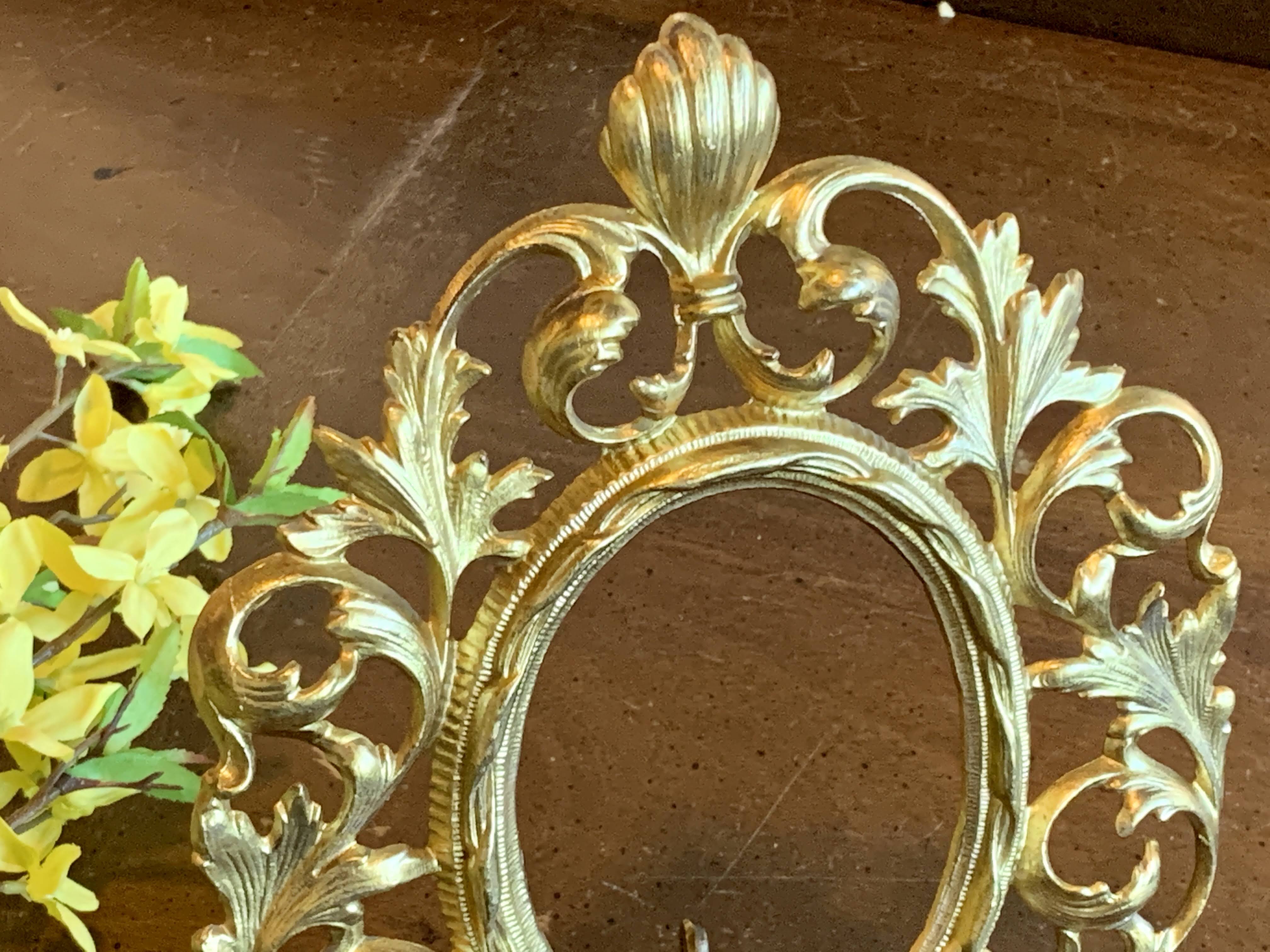 Gold Color - Ornate Victorian Mid Century Frame - Oval Brass Metal Frame - Home Decor