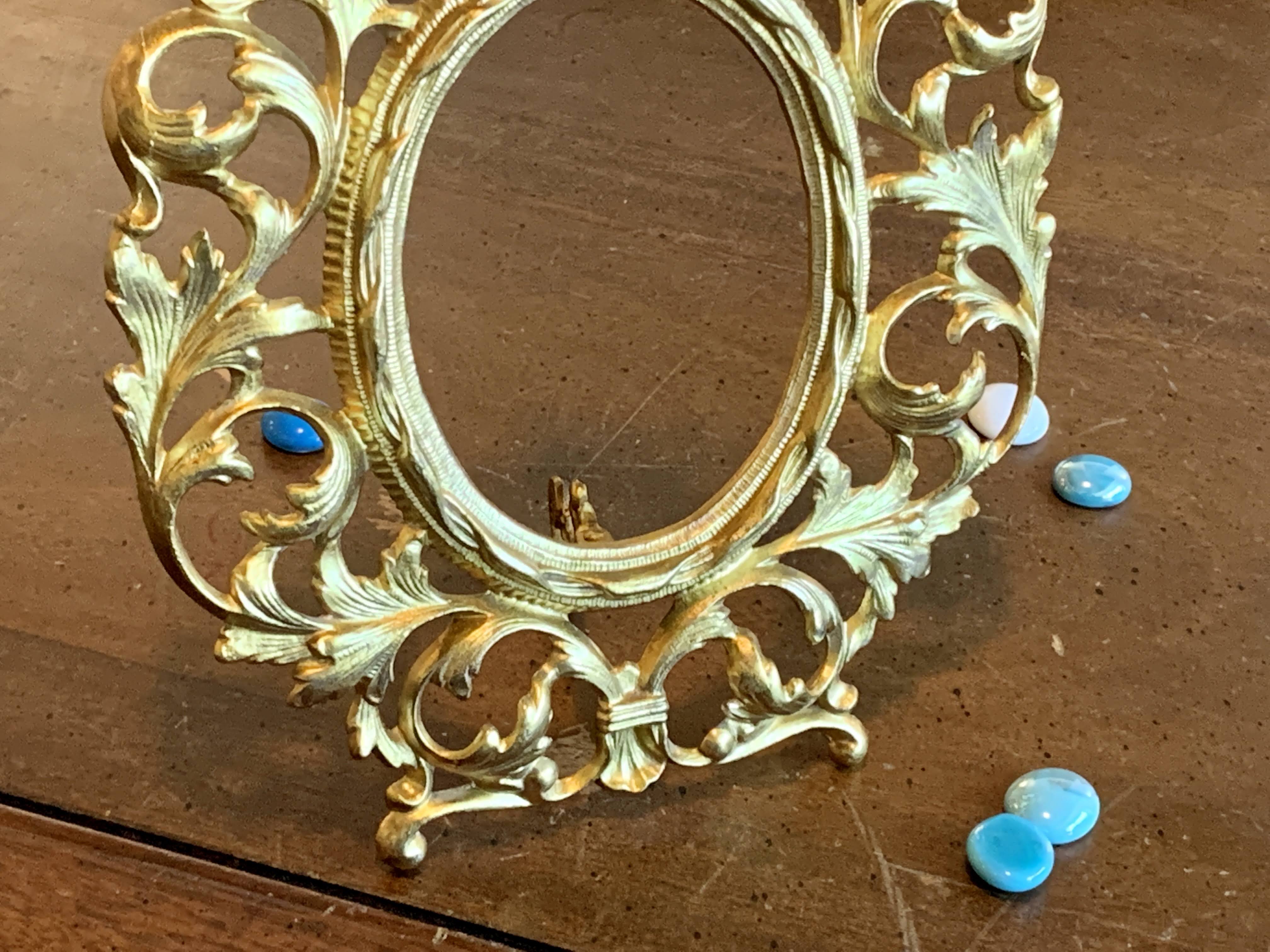 Gold Color - Ornate Victorian Mid Century Frame - Oval Brass Metal Frame - Home Decor