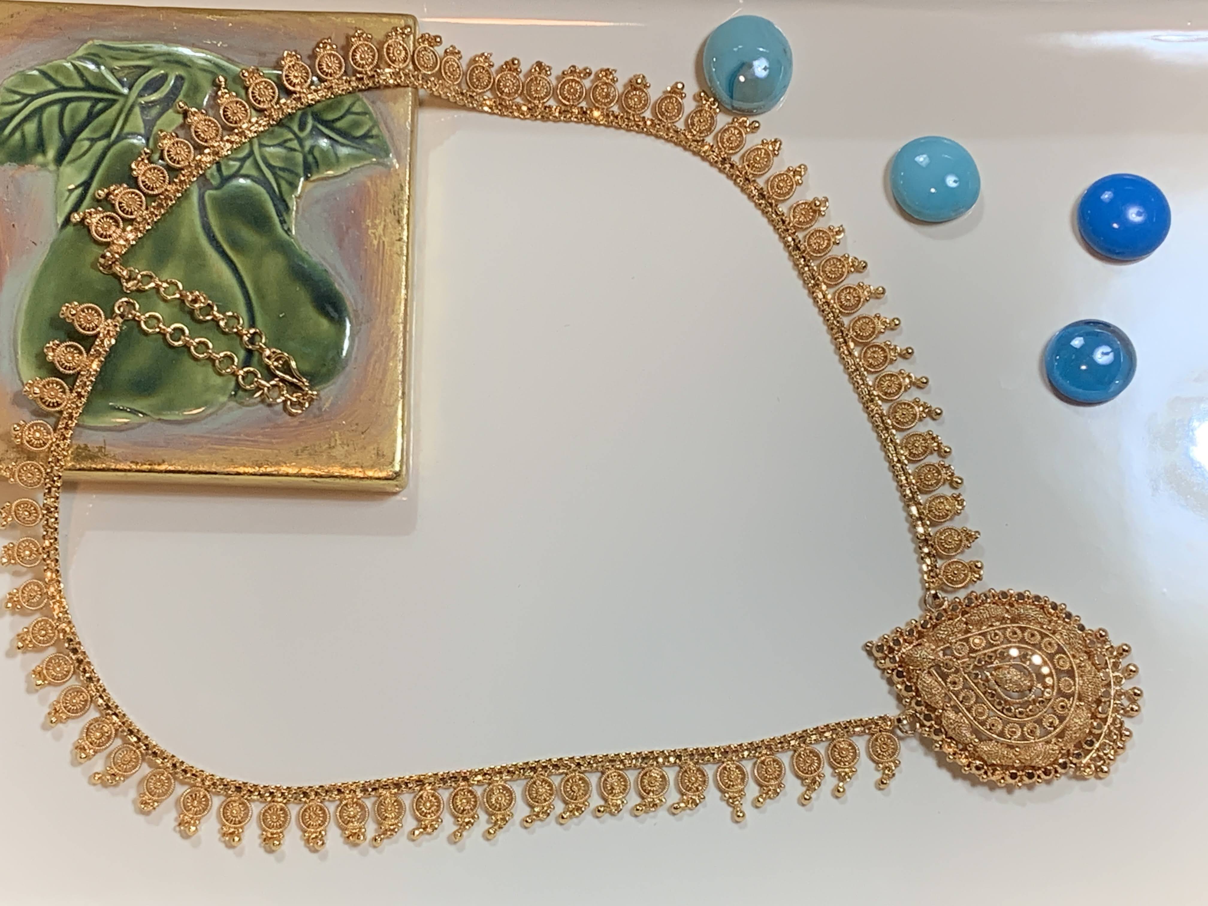 Gold Plated - Temple Jewelry - Long Necklace with Pendant - 1 gram gold plated