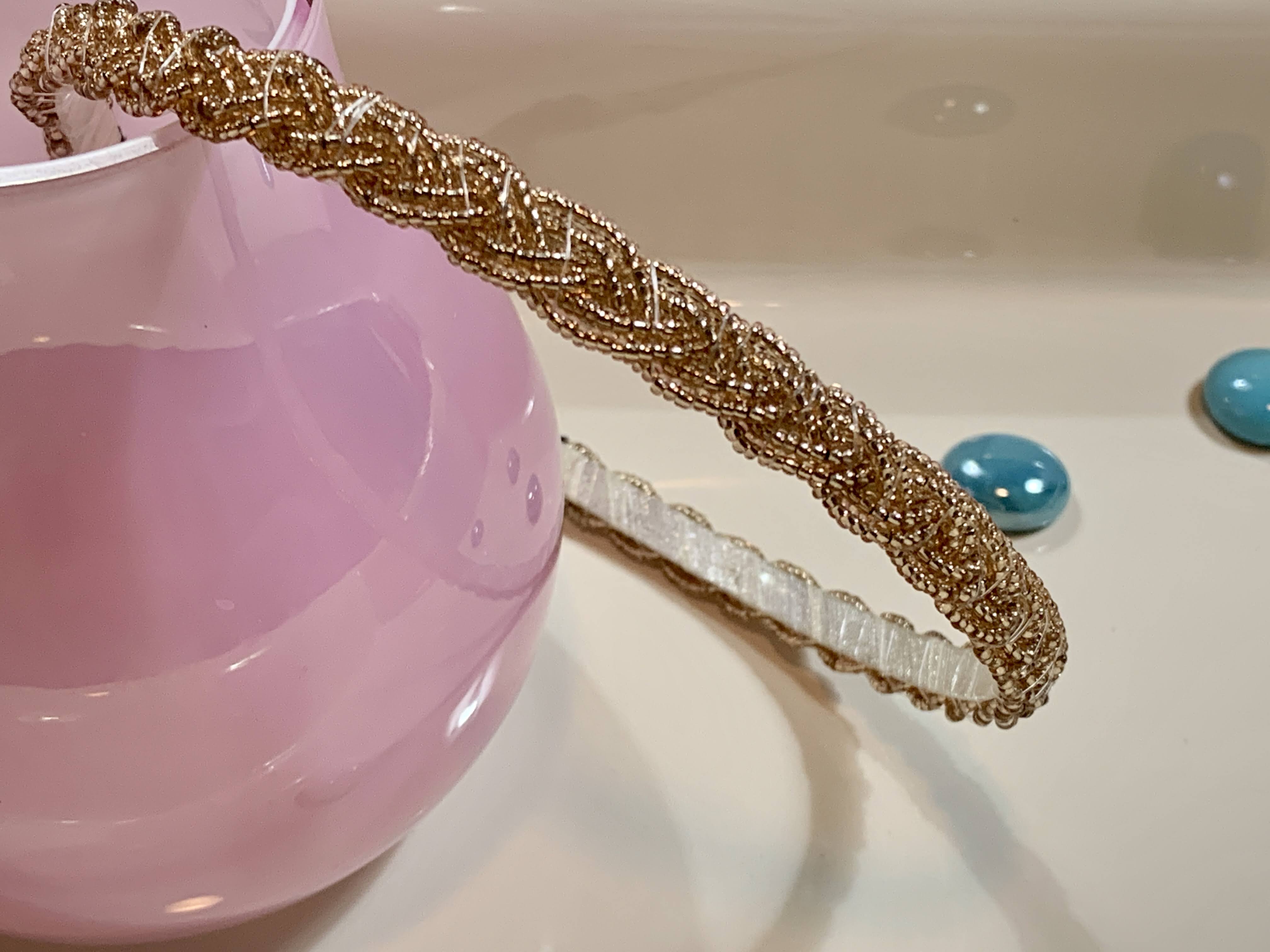 Glass Beads Headband - Light Gold Color
